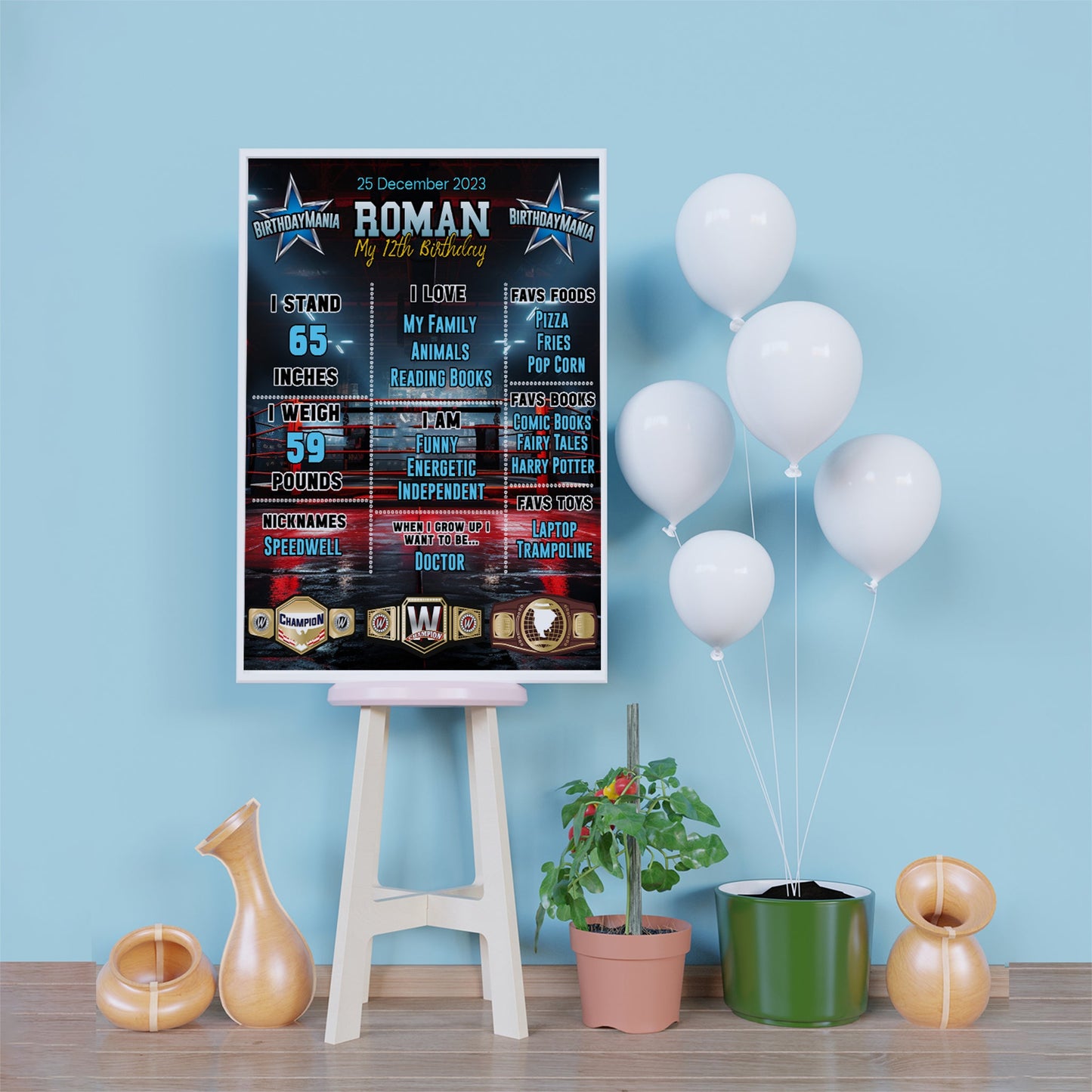 WWE WrestleMania Birthday Decorations, Wrestler Party Supplies, Birthday Mania Themed, Pro Wrestling Digital Template, Editable Wrestle Image SVG PNG