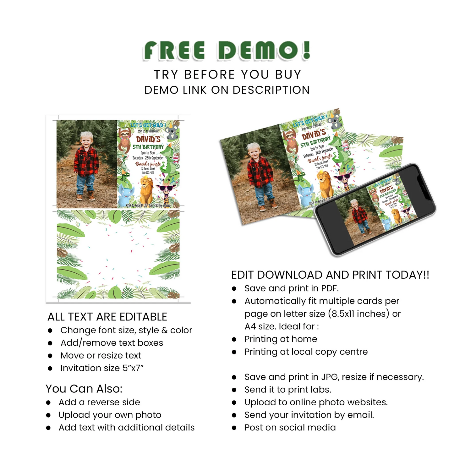 Zoo Party Personalized Photo Card Invitations