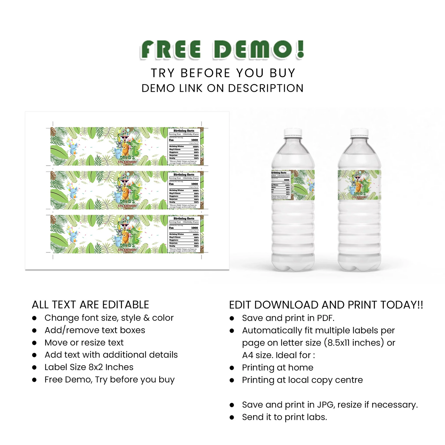 Zoo Party Water Bottle Label Printable