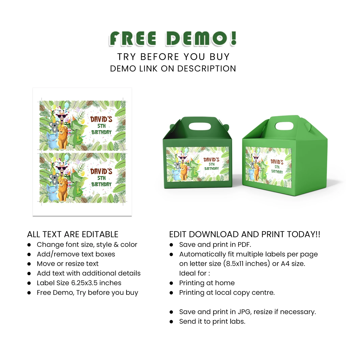 Zoo Party Treat Box Label Printable