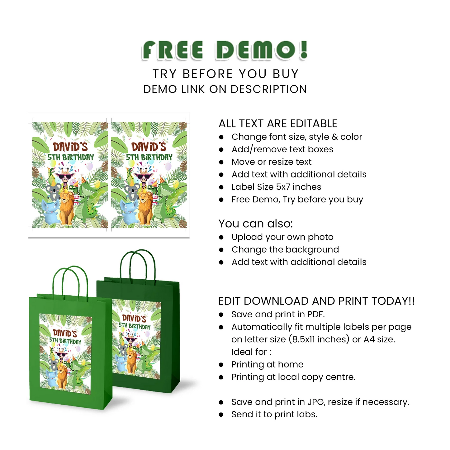 Zoo Party Goodie Bag Label Party Design