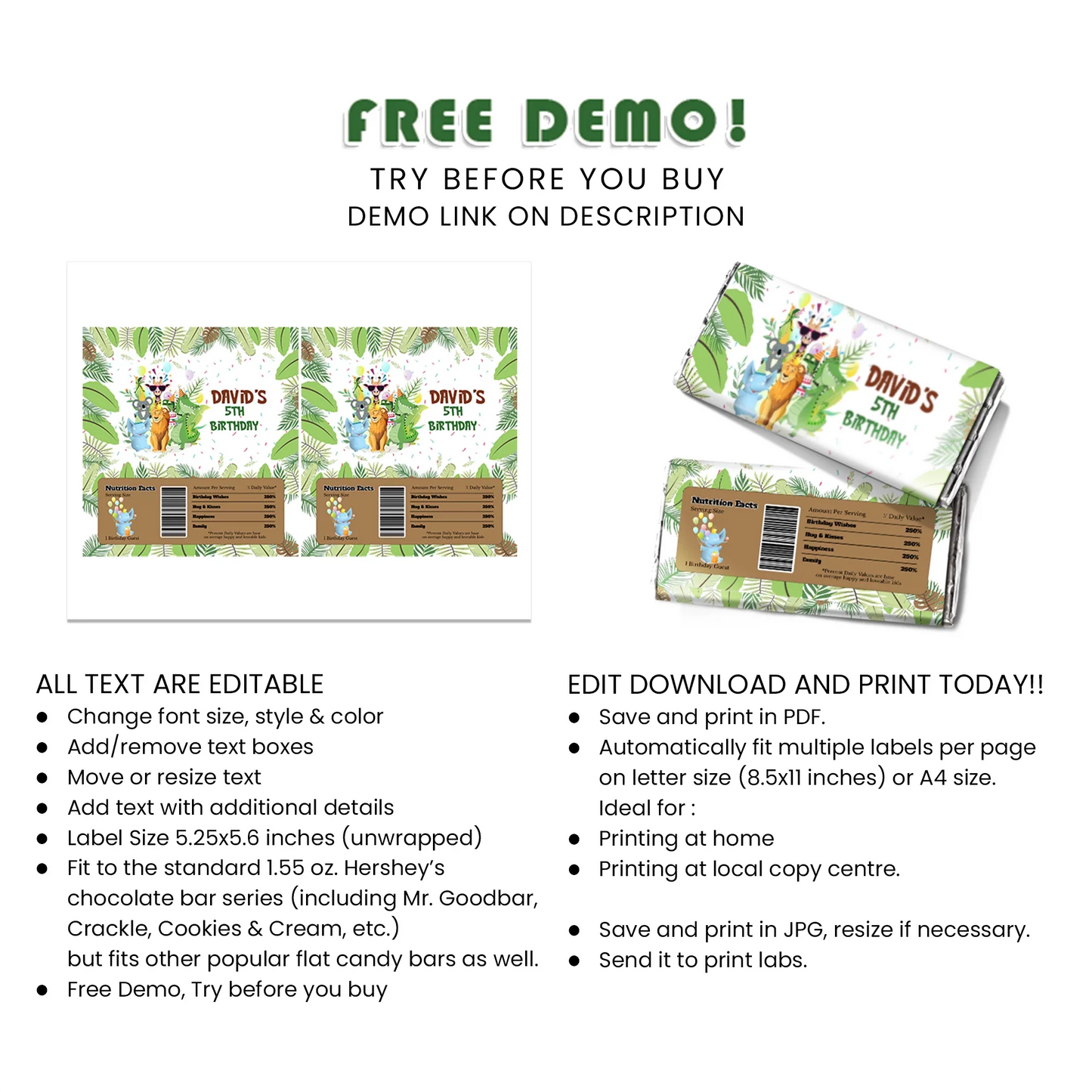 Zoo Party Chocolate Label Party Wrap