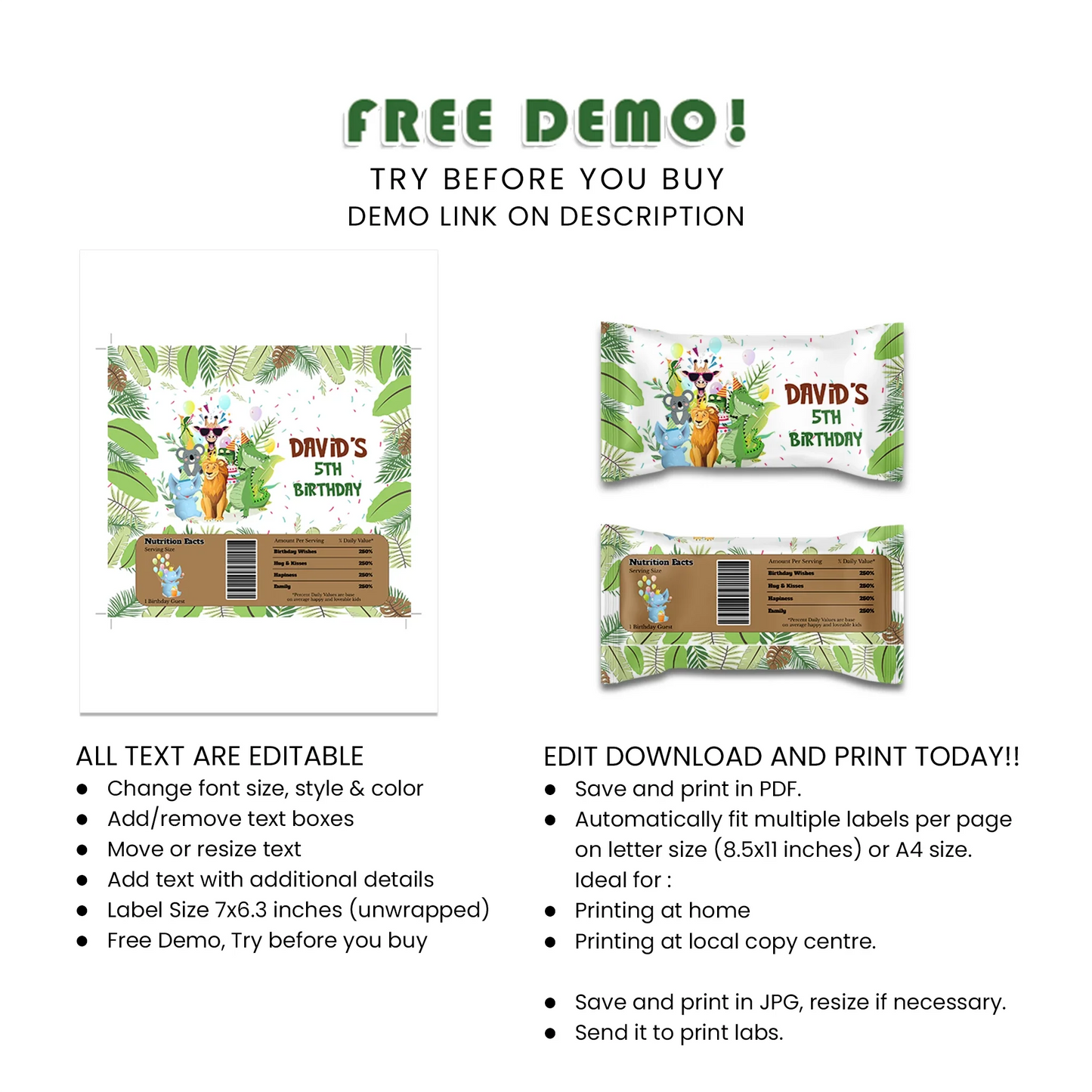 Zoo Party Skittles Label Party Favor