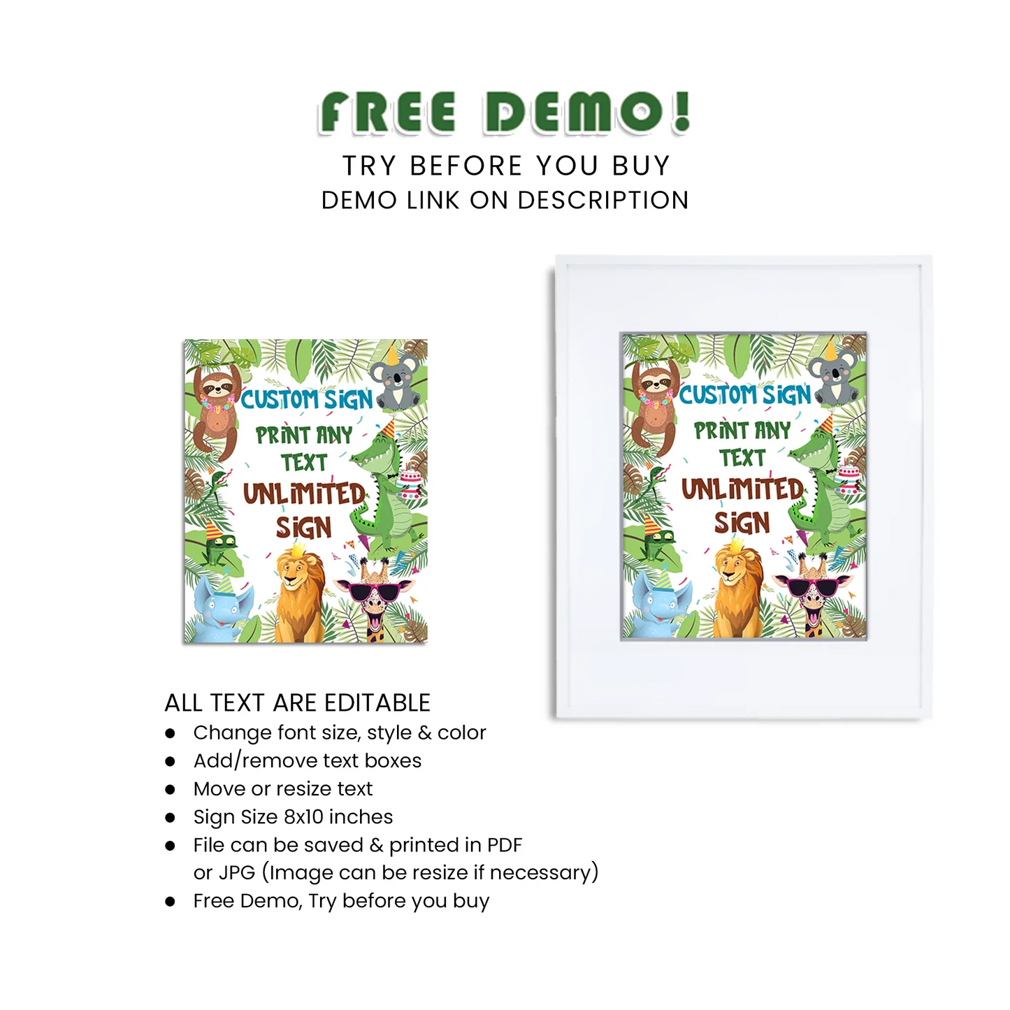 Zoo Party Custom Sign Printable