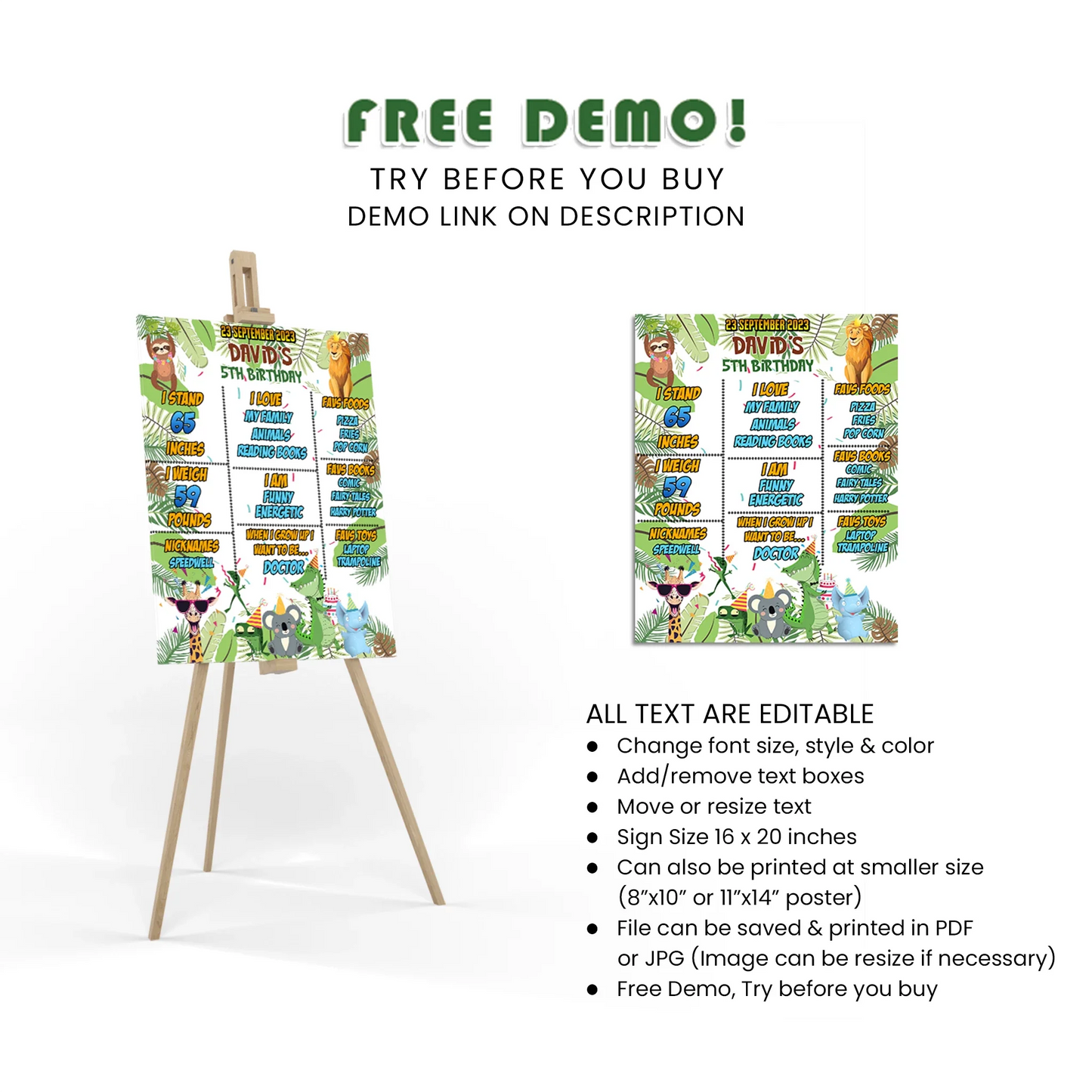 Zoo Party Milestone Poster Personalized