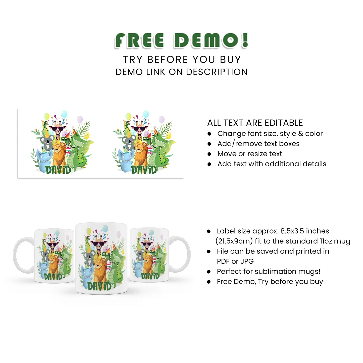 Zoo Party Sublimation Mug Design
