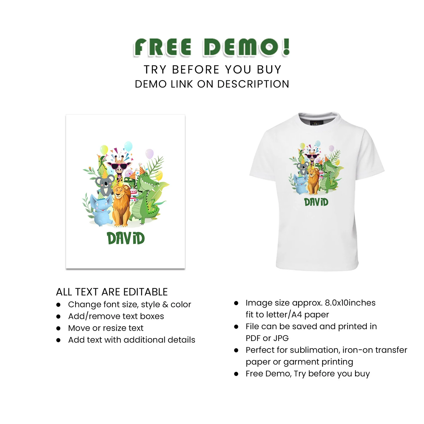 Zoo Party Sublimation T-Shirt Printable