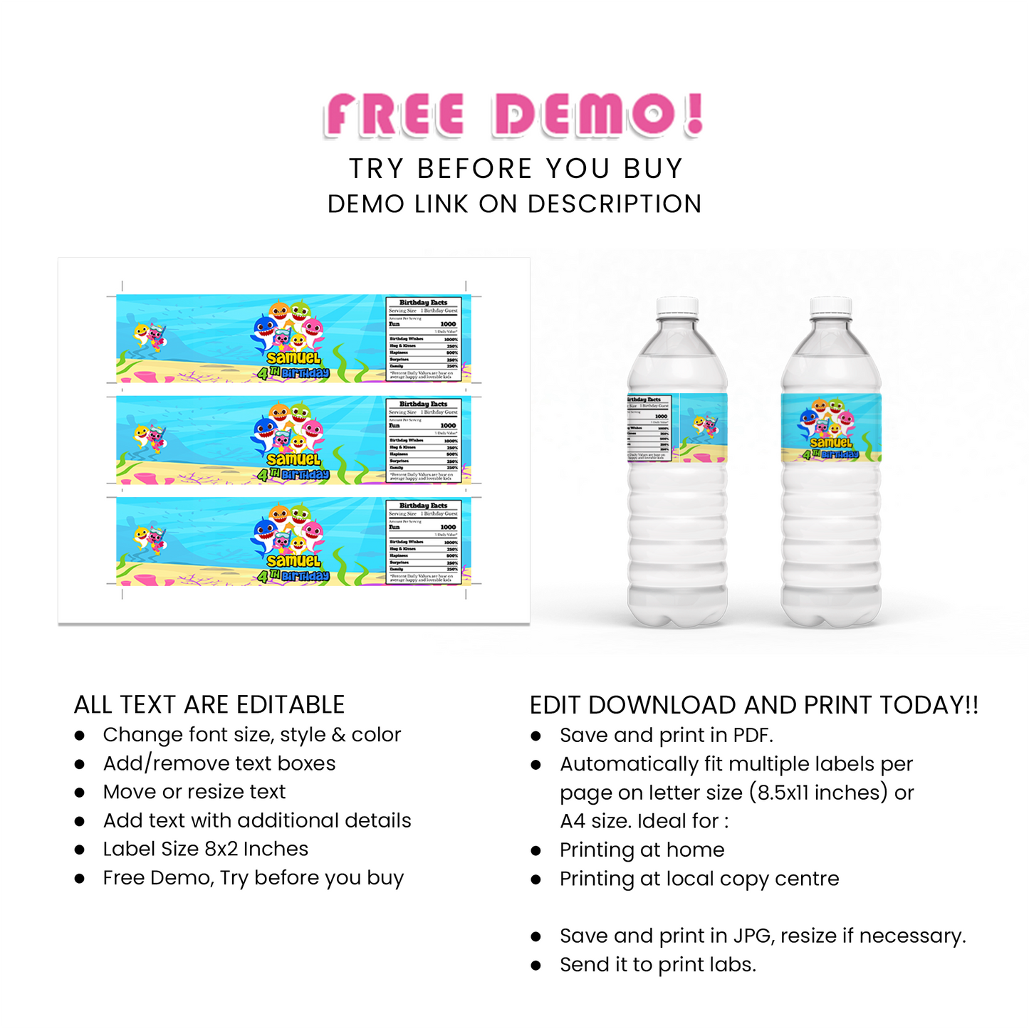 Baby Shark Water Bottle Label : Hydrate in Style