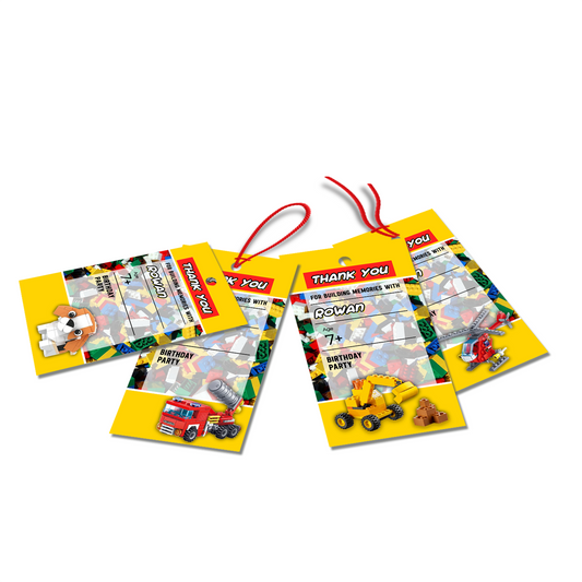 Favor tags or thank you tags with a Lego, Building Blocks theme