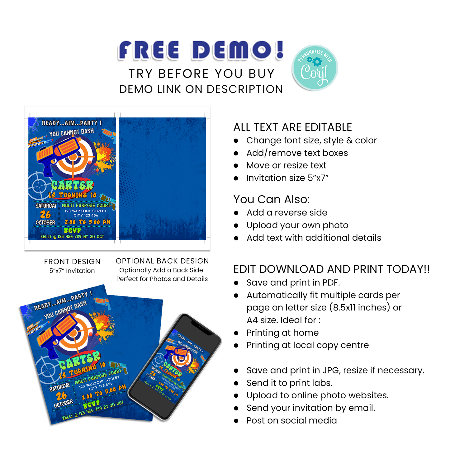 Invite in Style: Dart Gun Personalized Birthday Card Invitations for Exciting Birthdays