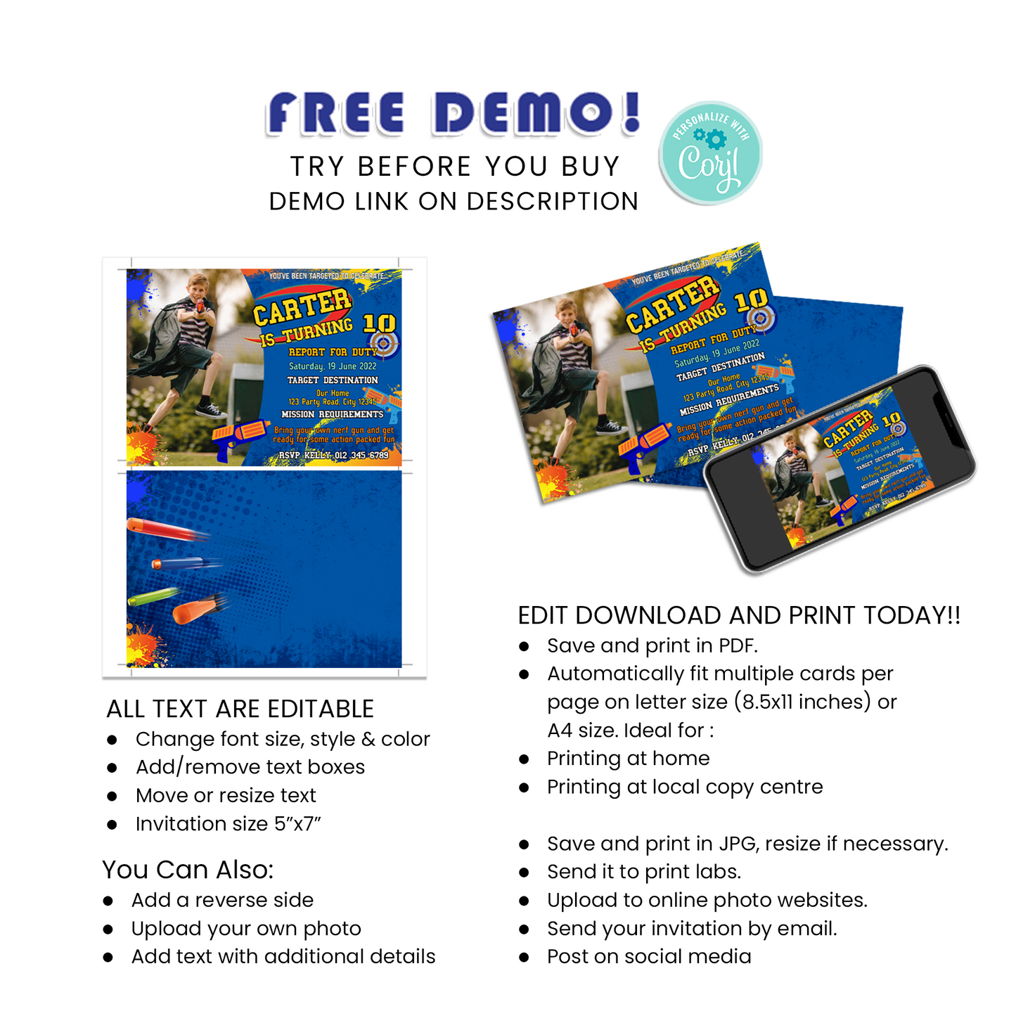 Capture the Fun: Dart Gun Personalized Photo Card Invitations for Cherished Memories