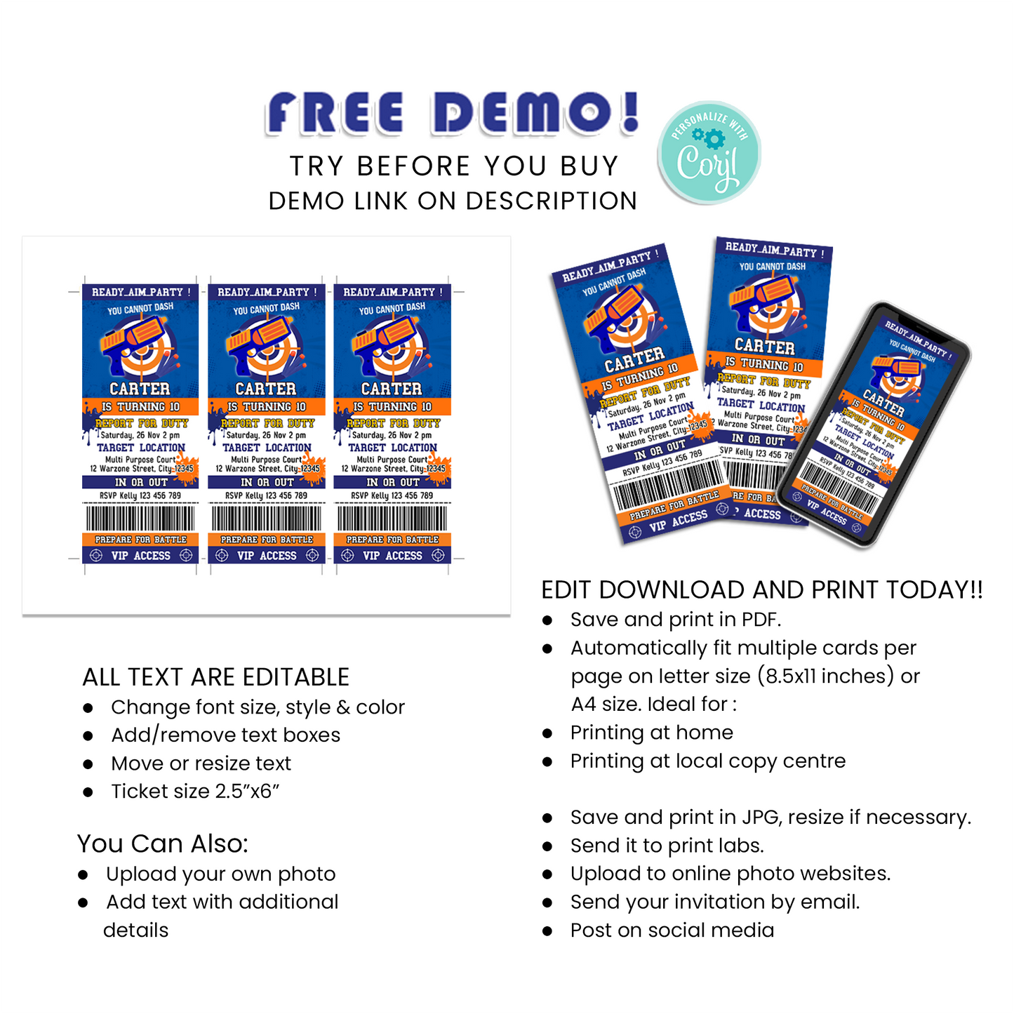 Step Right Up: Dart Gun Personalized Birthday Ticket Invitations for Thrilling Celebrations