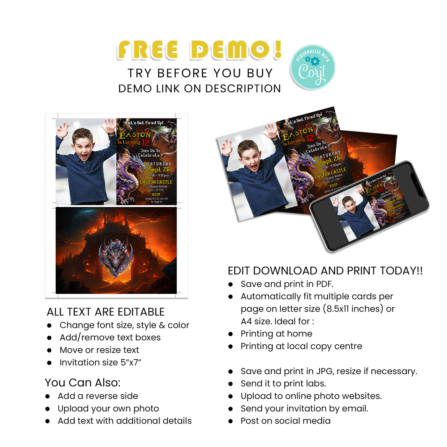 Personalized Photo Card Invitations for a Memorable Dragon Themed Celebration