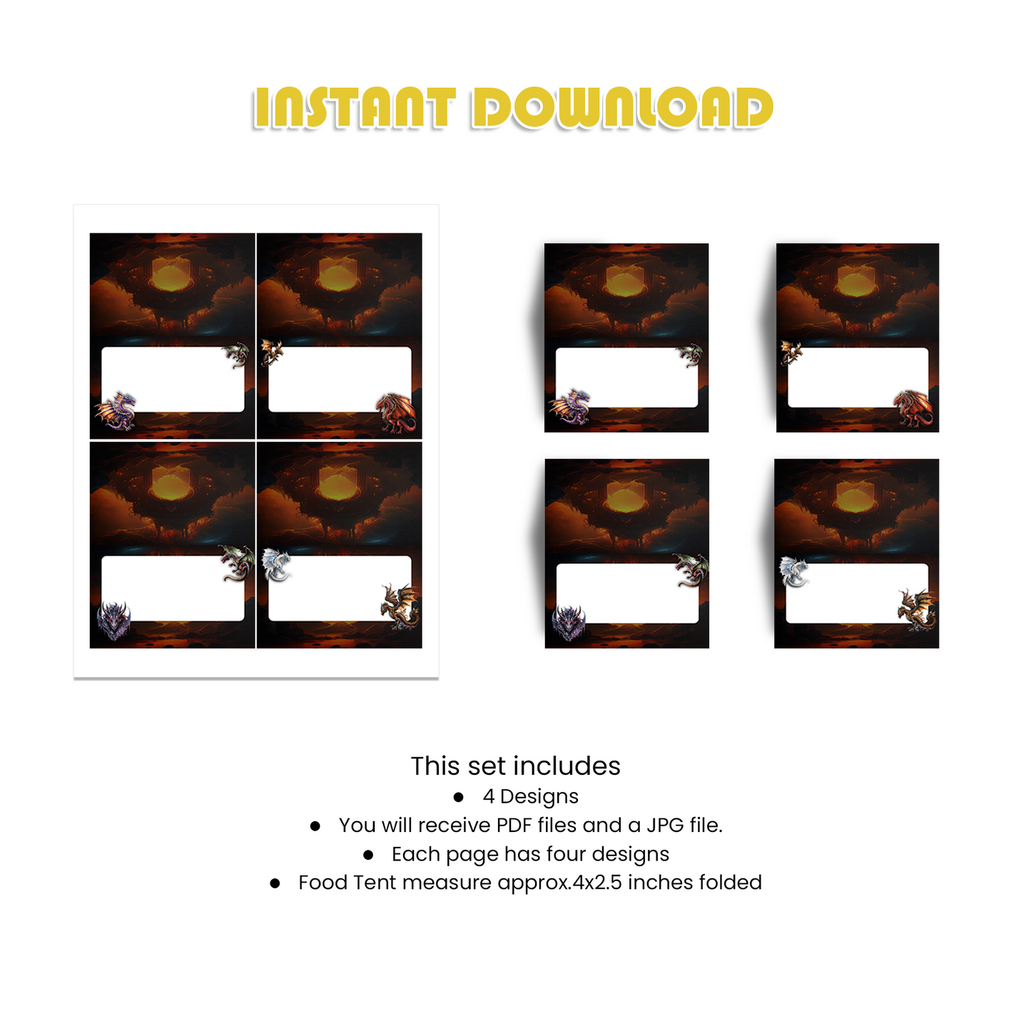 Dragon Themed Food Tents/Food Cards for a Mysterious Party Buffet
