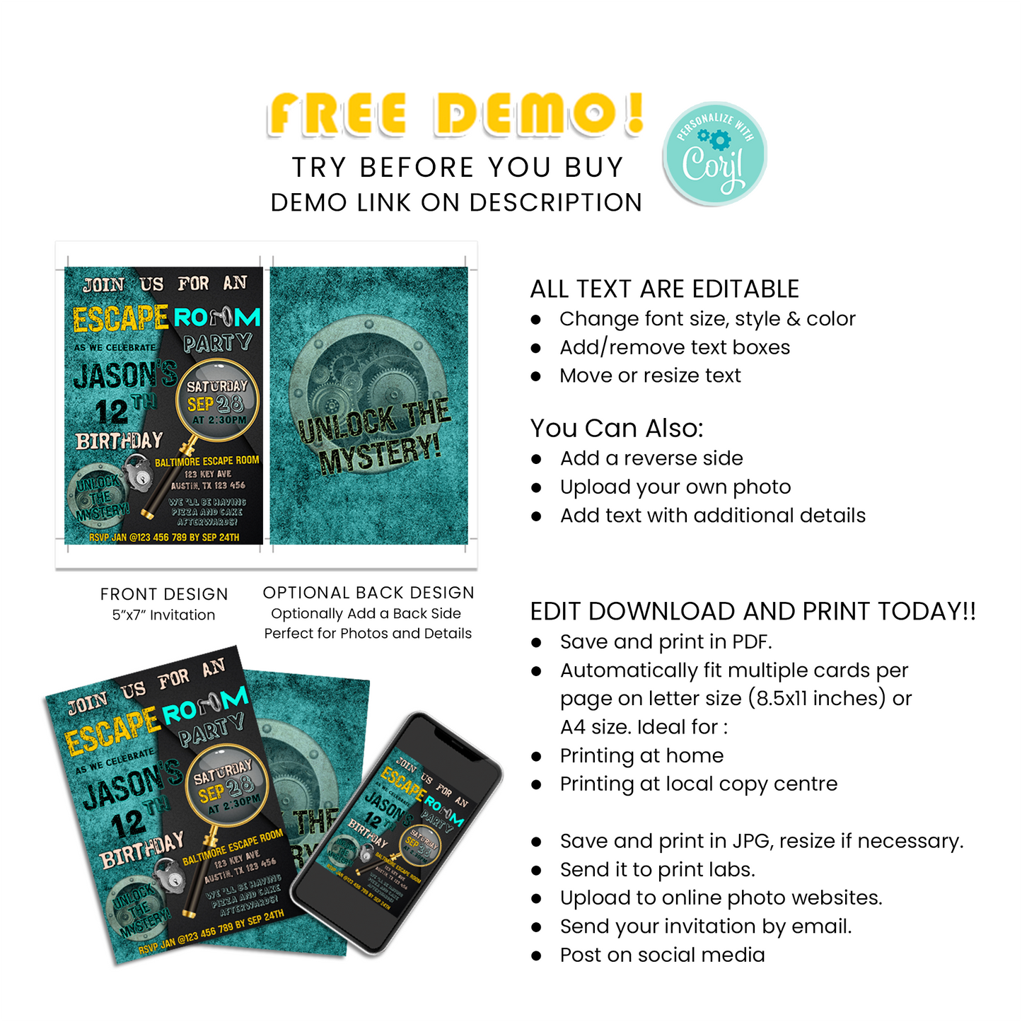 Personalized Birthday Card Invitations for an Unforgettable Escape Room Themed Party