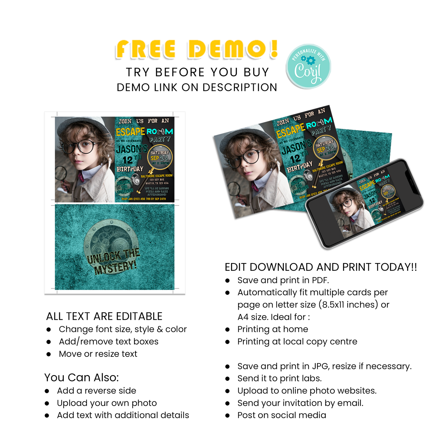 Personalized Photo Card Invitations for a Memorable Escape Room Themed Celebration