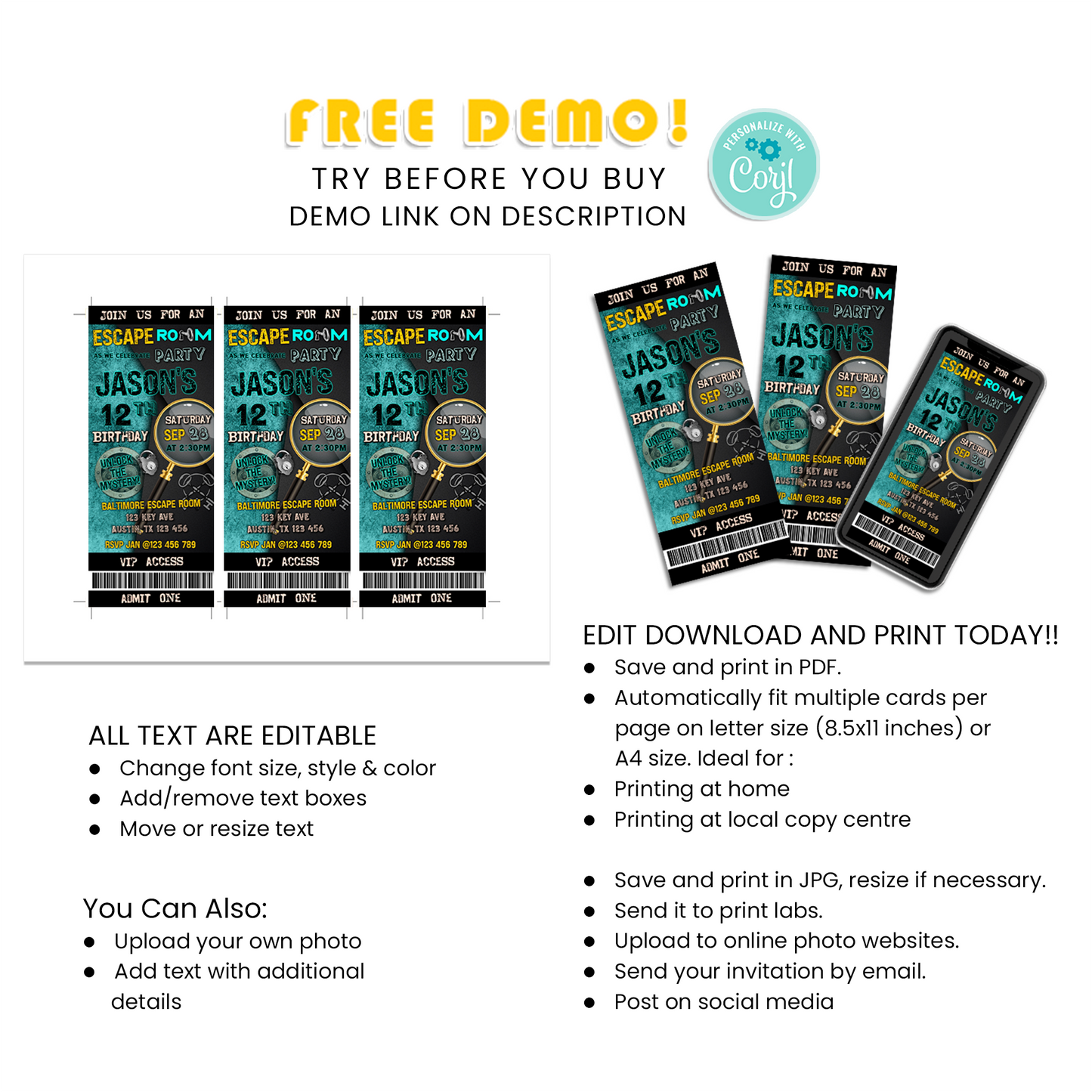 Personalized Birthday Ticket Invitations for an Exciting Escape Room Themed Event