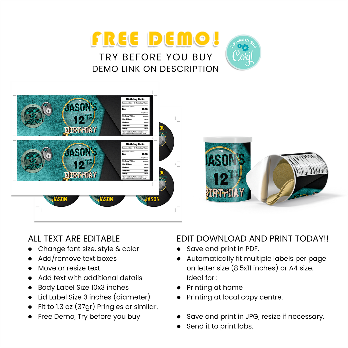 Small Pringles 1.37oz Can Label for a Savory Snack at Your Escape Room Themed Party