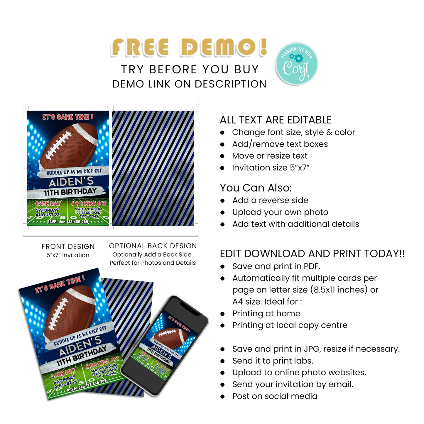 Personalized Birthday Card Invitations for an Unforgettable Football Themed Party