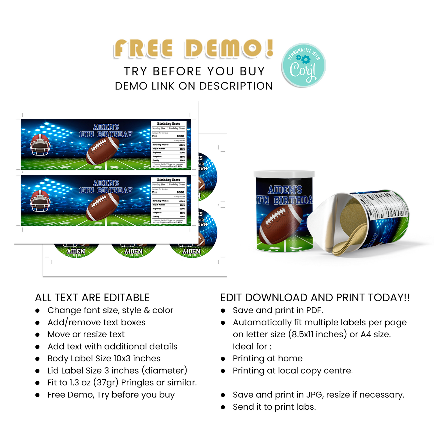 Small Pringles 1.37oz Can Label for a Savory Snack at Your Football Themed Party