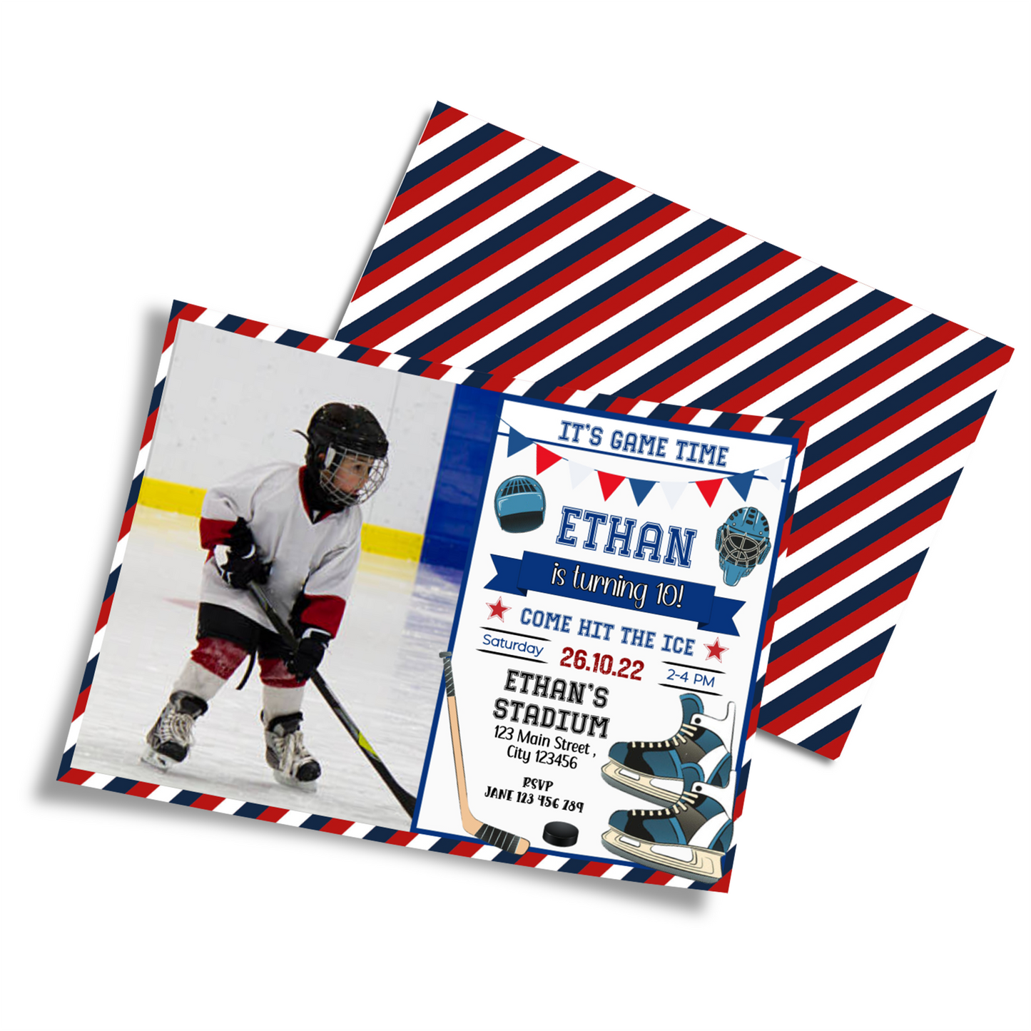 Personalized photo card invitations with a Formula One theme