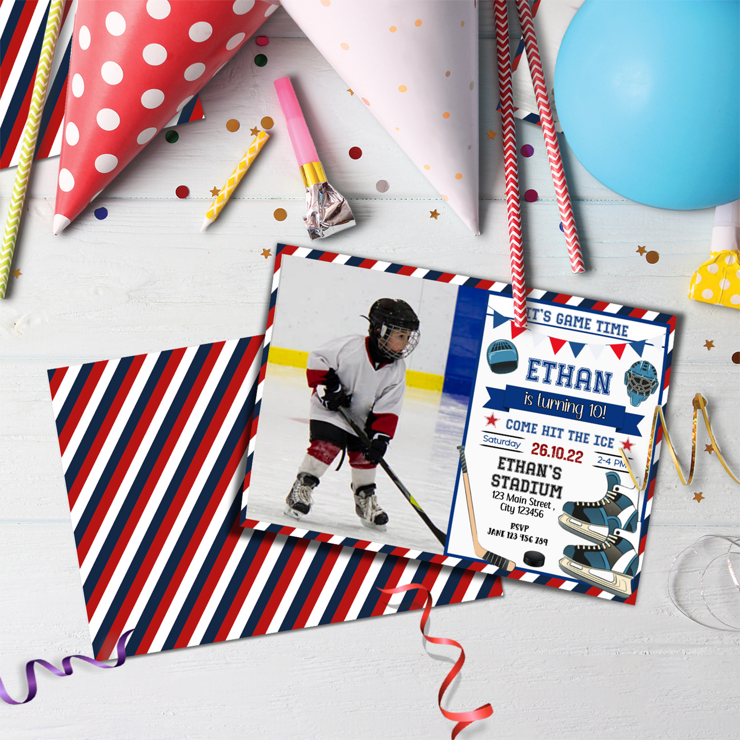 Personalized photo card invitations with a Formula One theme