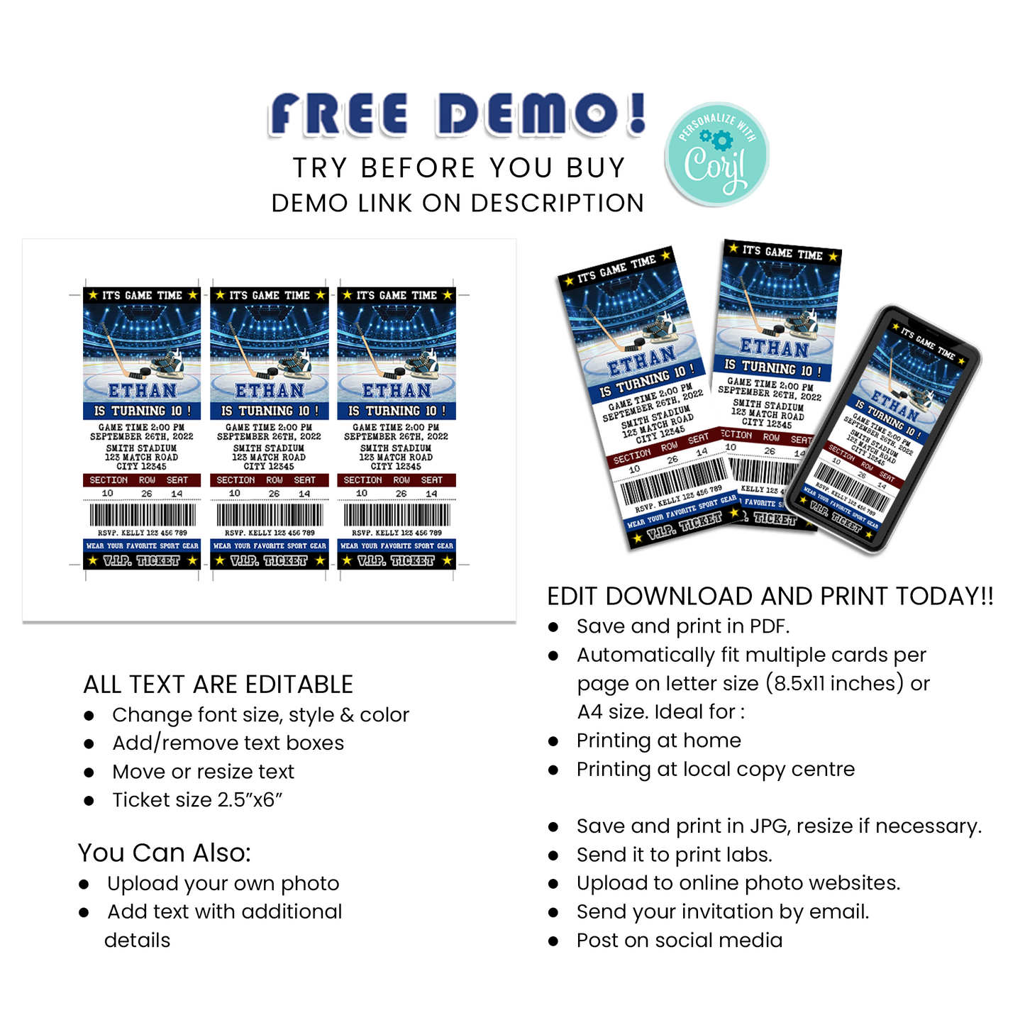 Personalized Birthday Ticket Invitations for an Exciting Hockey Themed Event