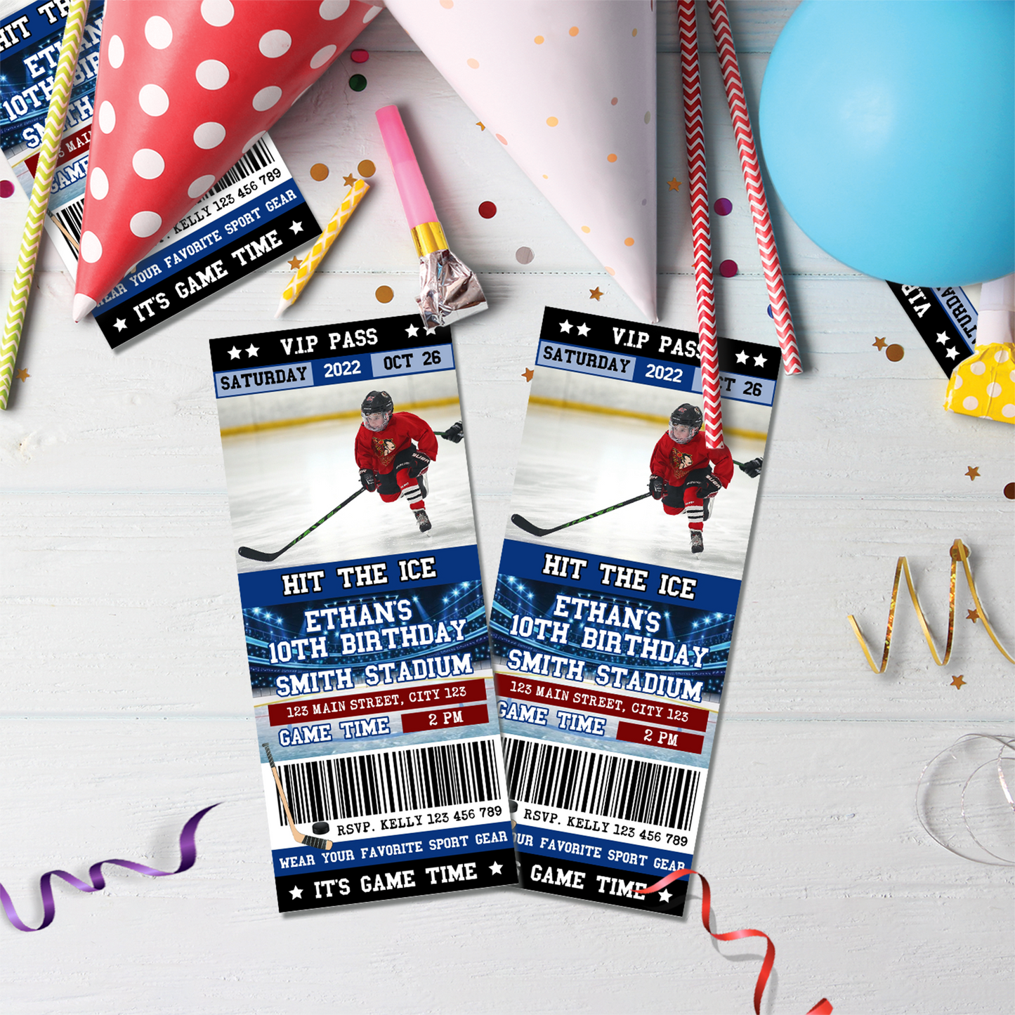 Personalized photo ticket invitations with a Formula One theme