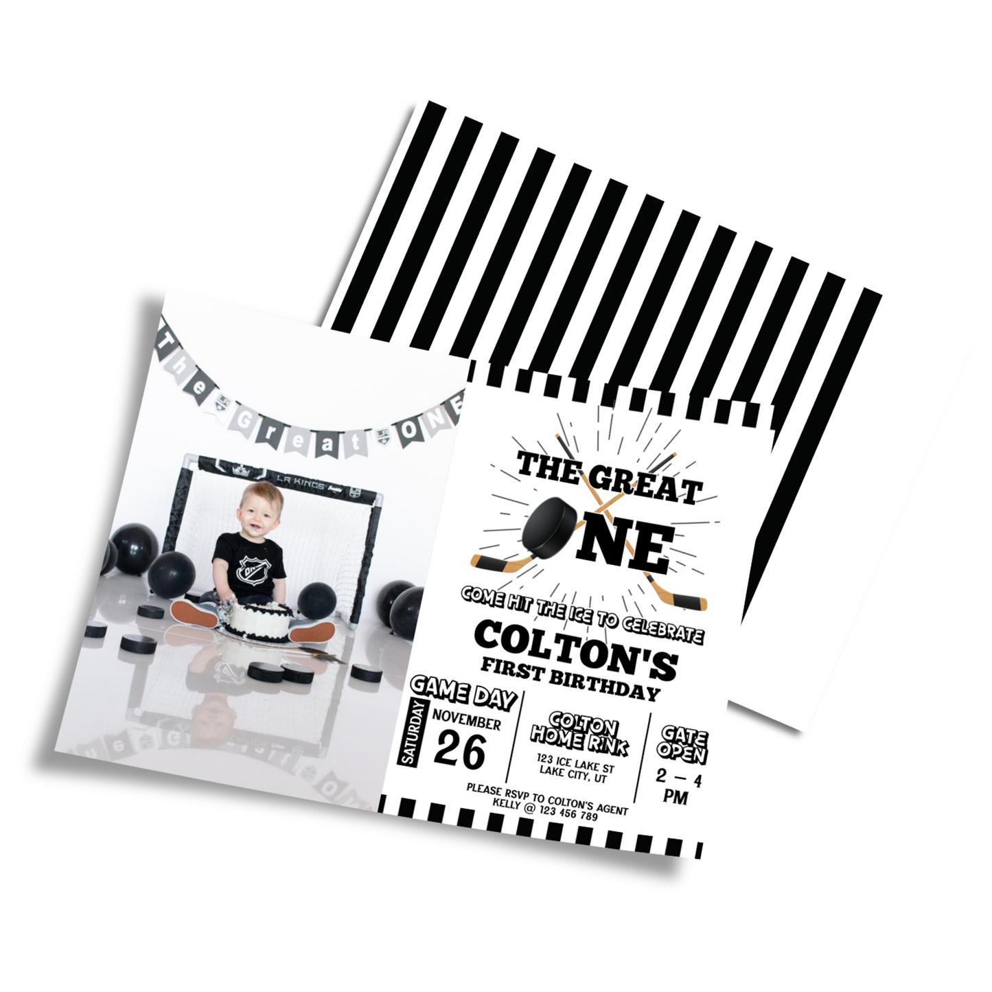Personalized Hockey 1st Birthday Photo Card Invitations for a memorable invite
