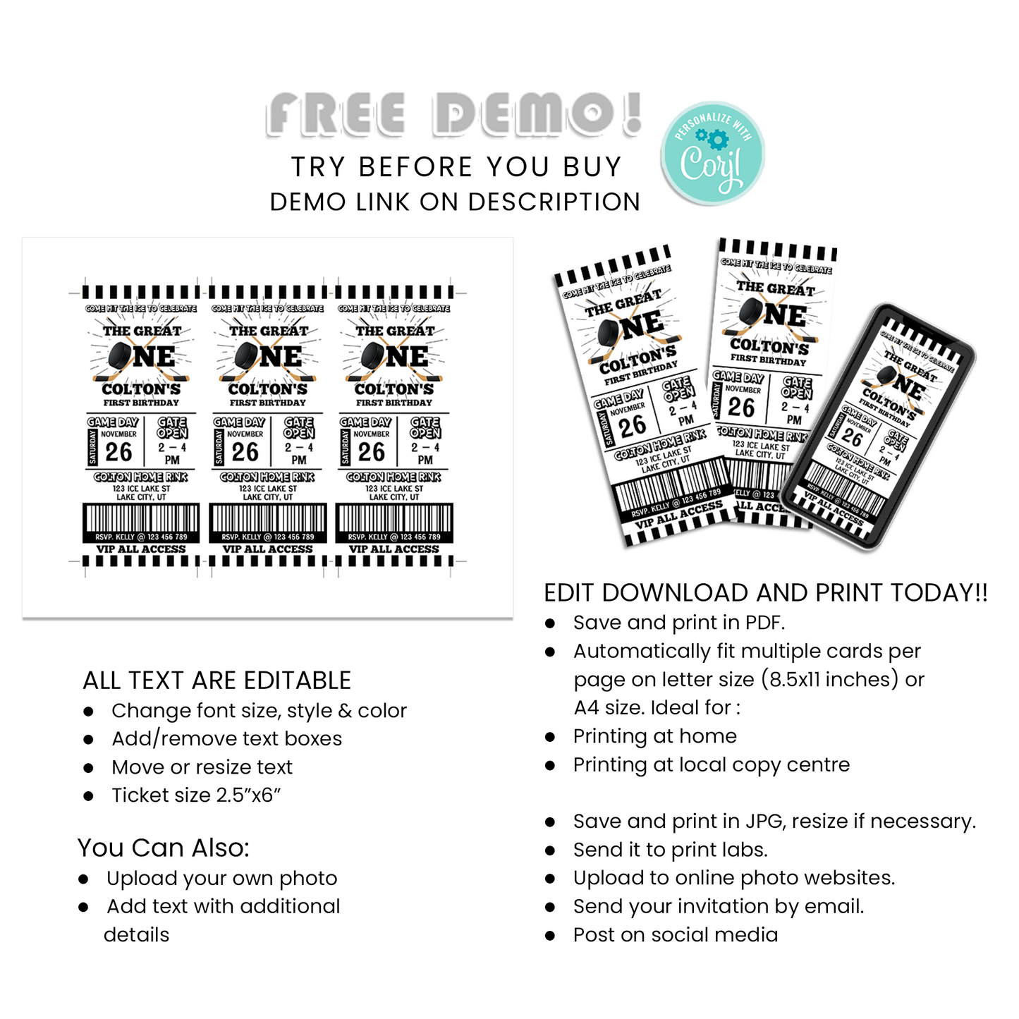 Personalized Hockey 1st Birthday Ticket Invitations - Make Your Invitations Stand Out