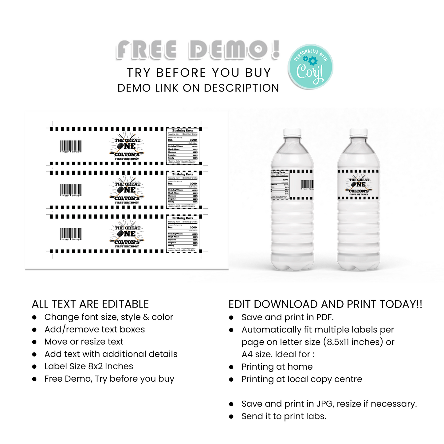 Personalized Hockey 1st Birthday Water Bottle Label - Keep Your Guests Hydrated in Style