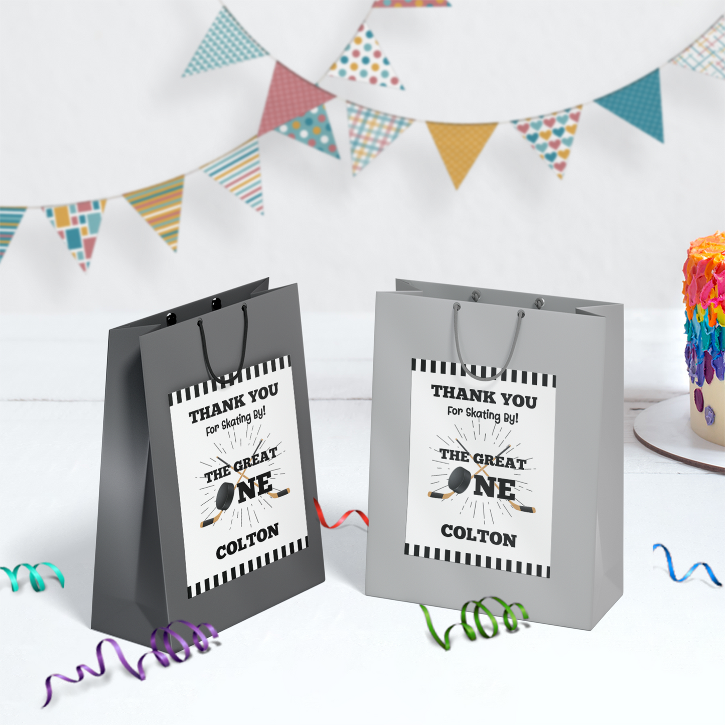 Personalized Hockey 1st Birthday Gift Bag Label for a special gift
