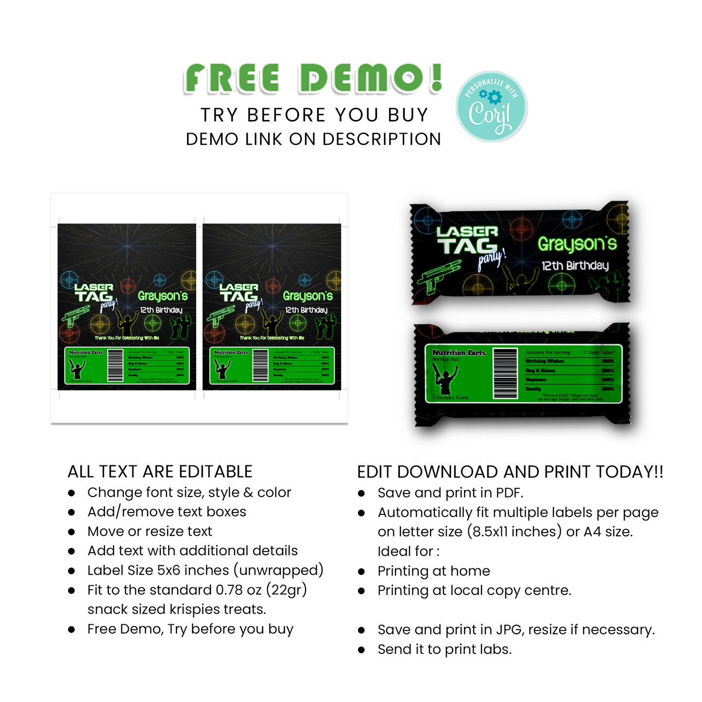 Make Your Snacks Stand Out with Our Rice Krispies Treats Label & Candy Bar Labels - A Fun Addition to Any Party!