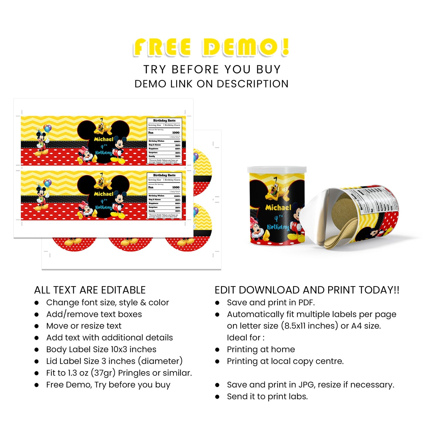 Small Pringles Label Designed To Add A Dash Of Magic To Every Bite With Micky And Mini’s Enchanting Presence!