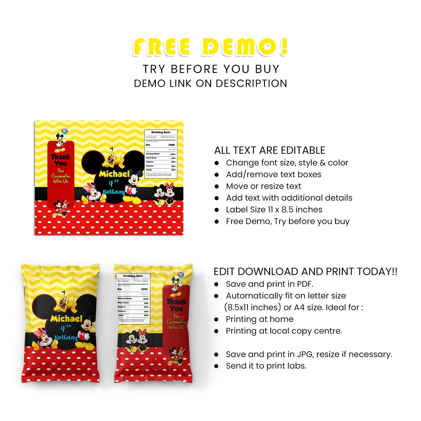 Chips Bag Label That Adds A Dash Of Disney Magic To Every Crunch With Micky And Mini’s Charming Presence!
