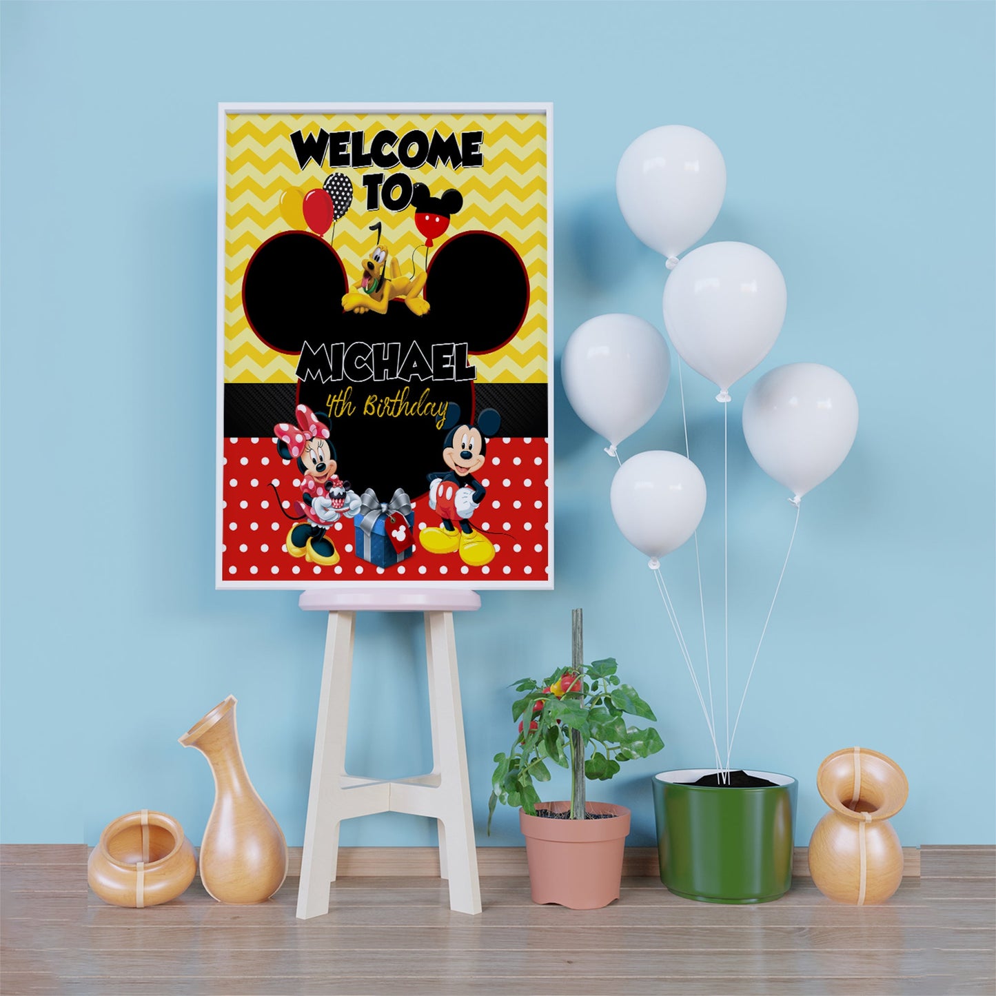 Mickey & Minnie Mouse Birthday Decorations, Disney Party Supplies, Mickey Mouse Themed, Minnie Mouse Digital Template, Editable Mickey & Minnie Mouse Image SVG PNG