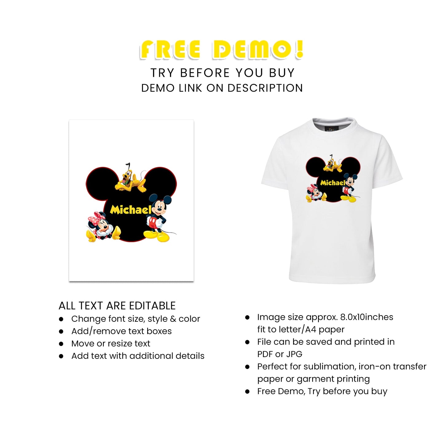 Mickey & Minnie Mouse Birthday Decorations, Disney Party Supplies, Mickey Mouse Themed, Minnie Mouse Digital Template, Editable Mickey & Minnie Mouse Image SVG PNG