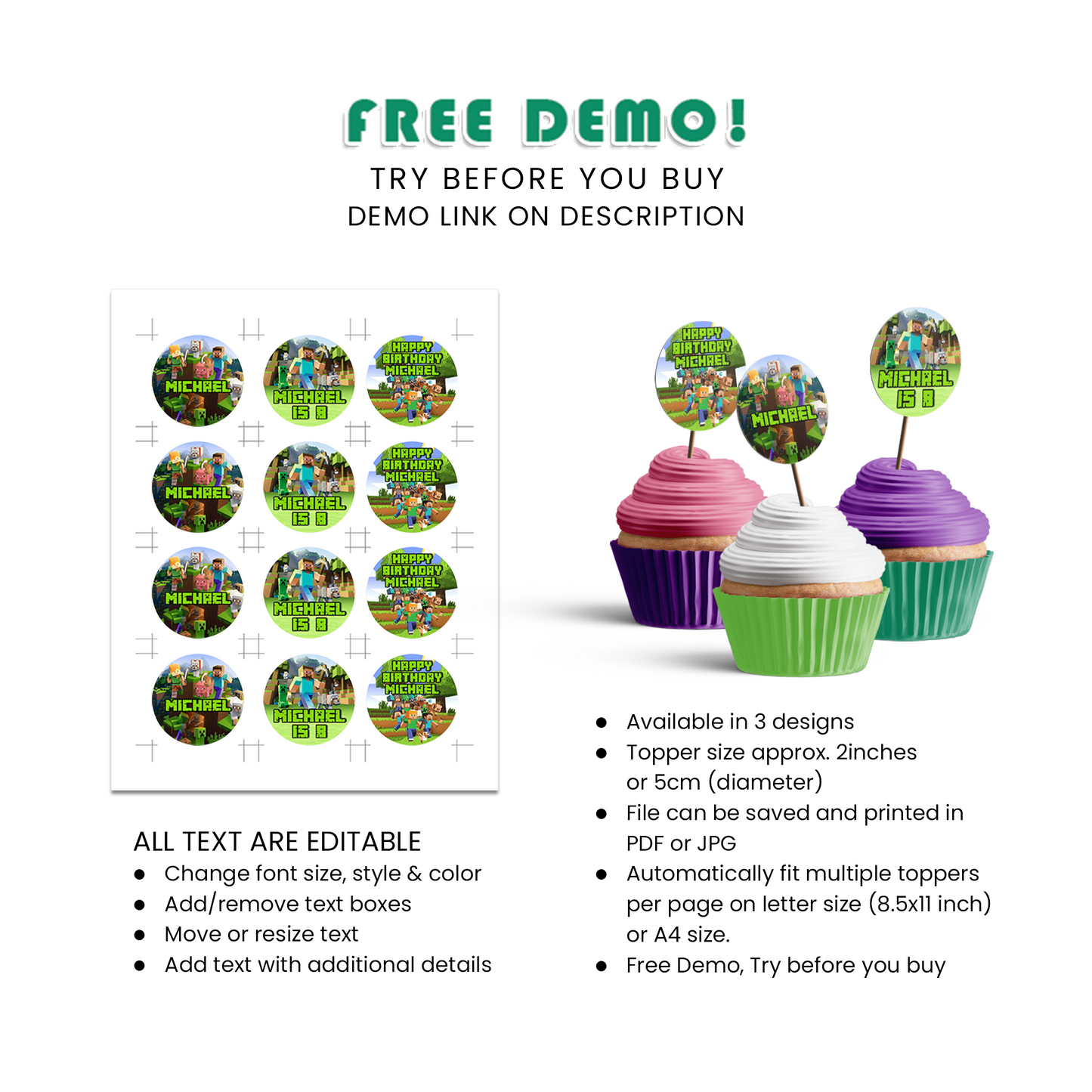 Minecraft Birthday Decorations, Pixelated Party Supplies, Minecraft Steve, Minecraft, Minecraft SVG