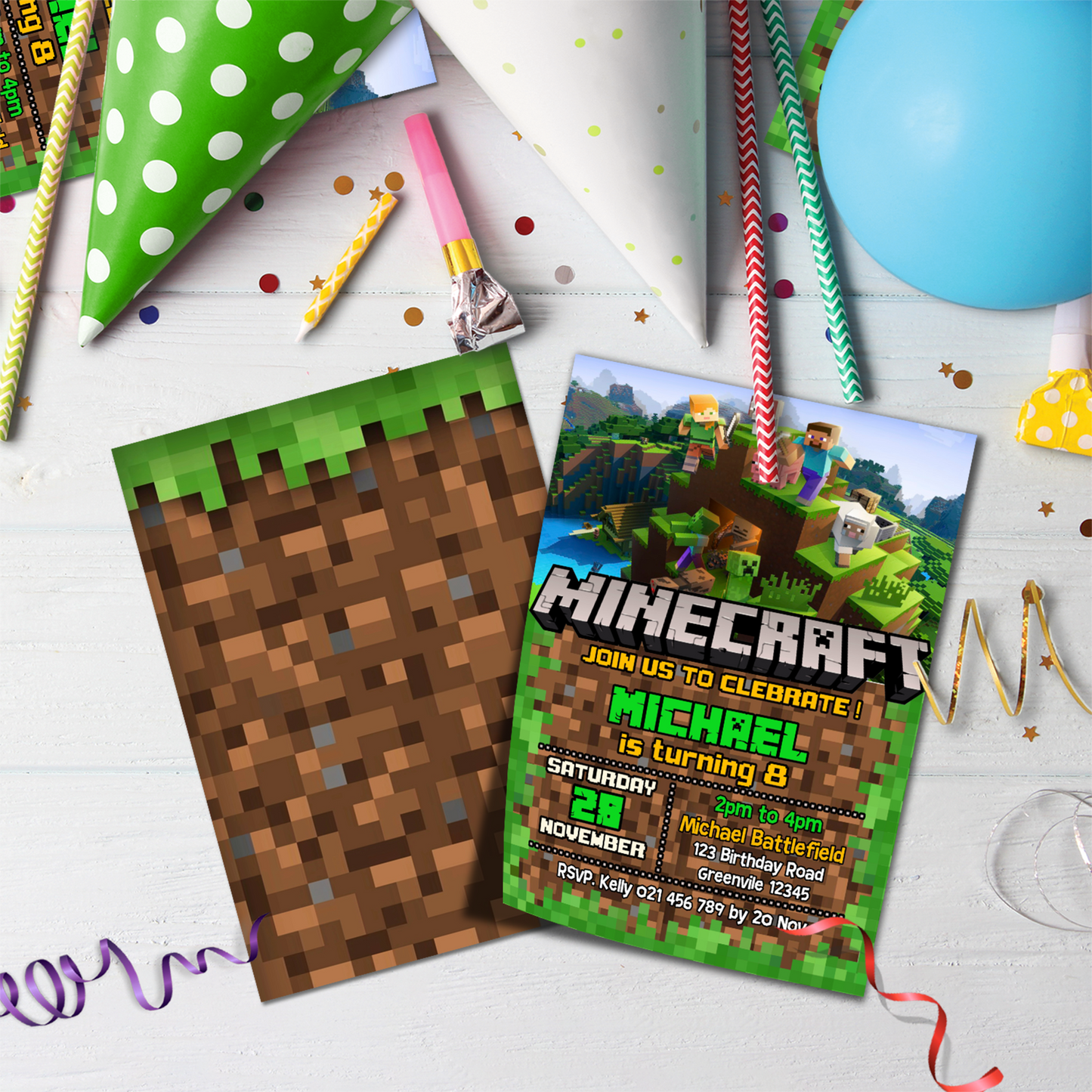 Minecraft Birthday Decorations, Pixelated Party Supplies, Minecraft Steve, Minecraft, Minecraft SVG