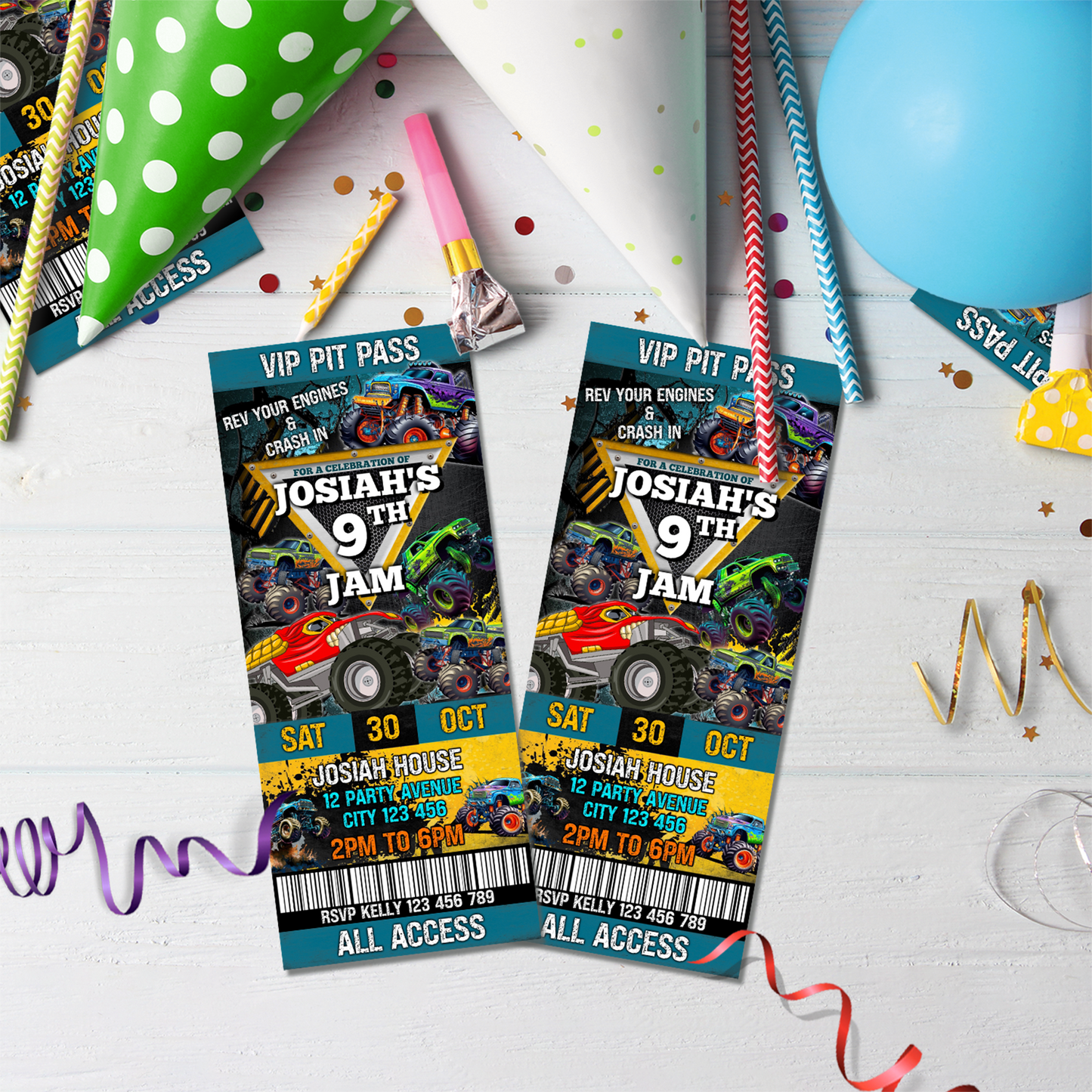 Monster Jam Birthday Decorations, Grave Digger Party Supplies, Monster Truck Themed, Hot wheels Truck Digital Template, Editable Monster Jam Image SVG PNG