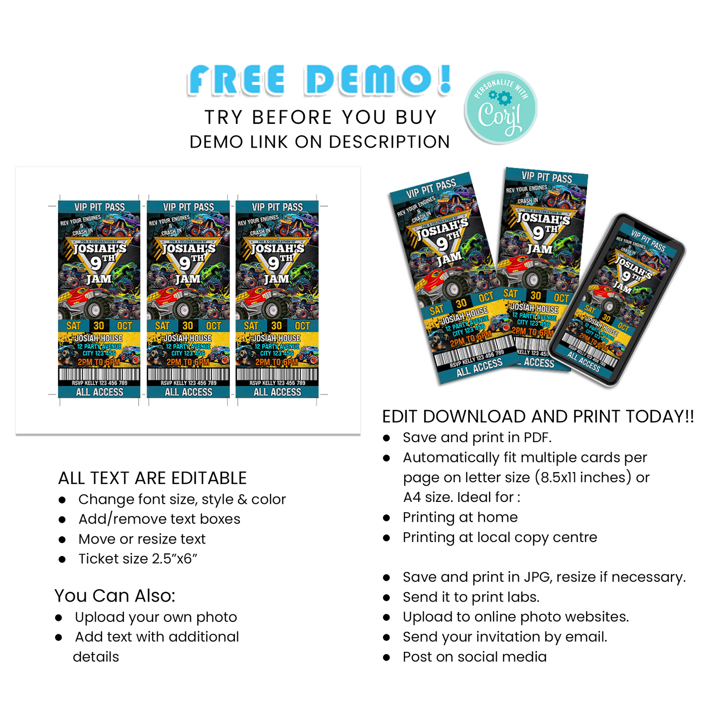 Make Your Event Stand Out with Our Monster Jam Personalized Birthday Ticket Invitations