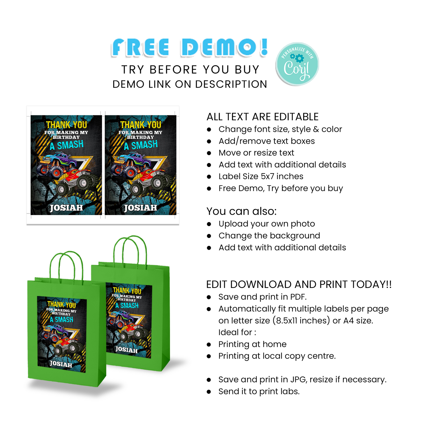 Present Your Gifts in Style with Our Monster Jam Gift Bag Label