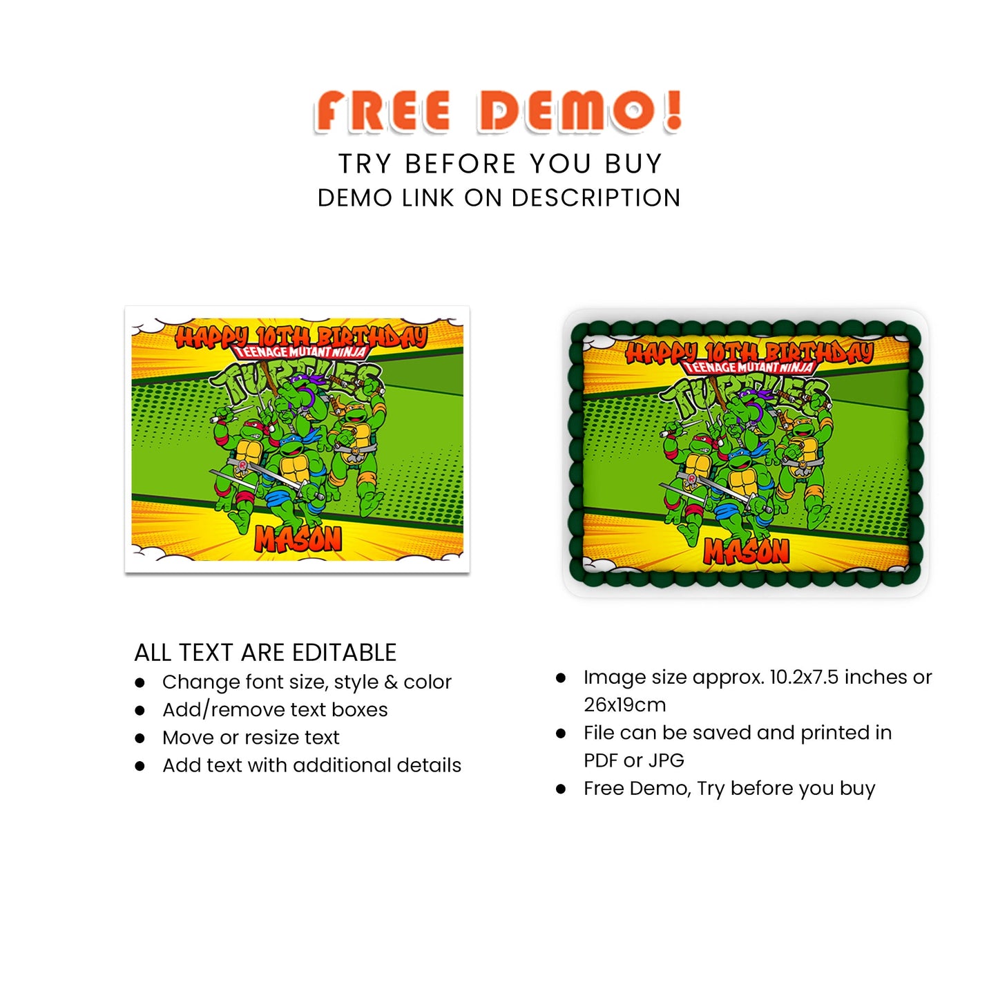 Rectangle Personalized Teenage Mutant Ninja Turtles Cake Images for a Special Occasion