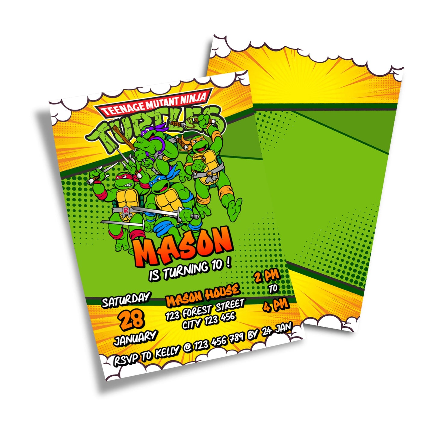Personalized Teenage Mutant Ninja Turtles birthday card invitations