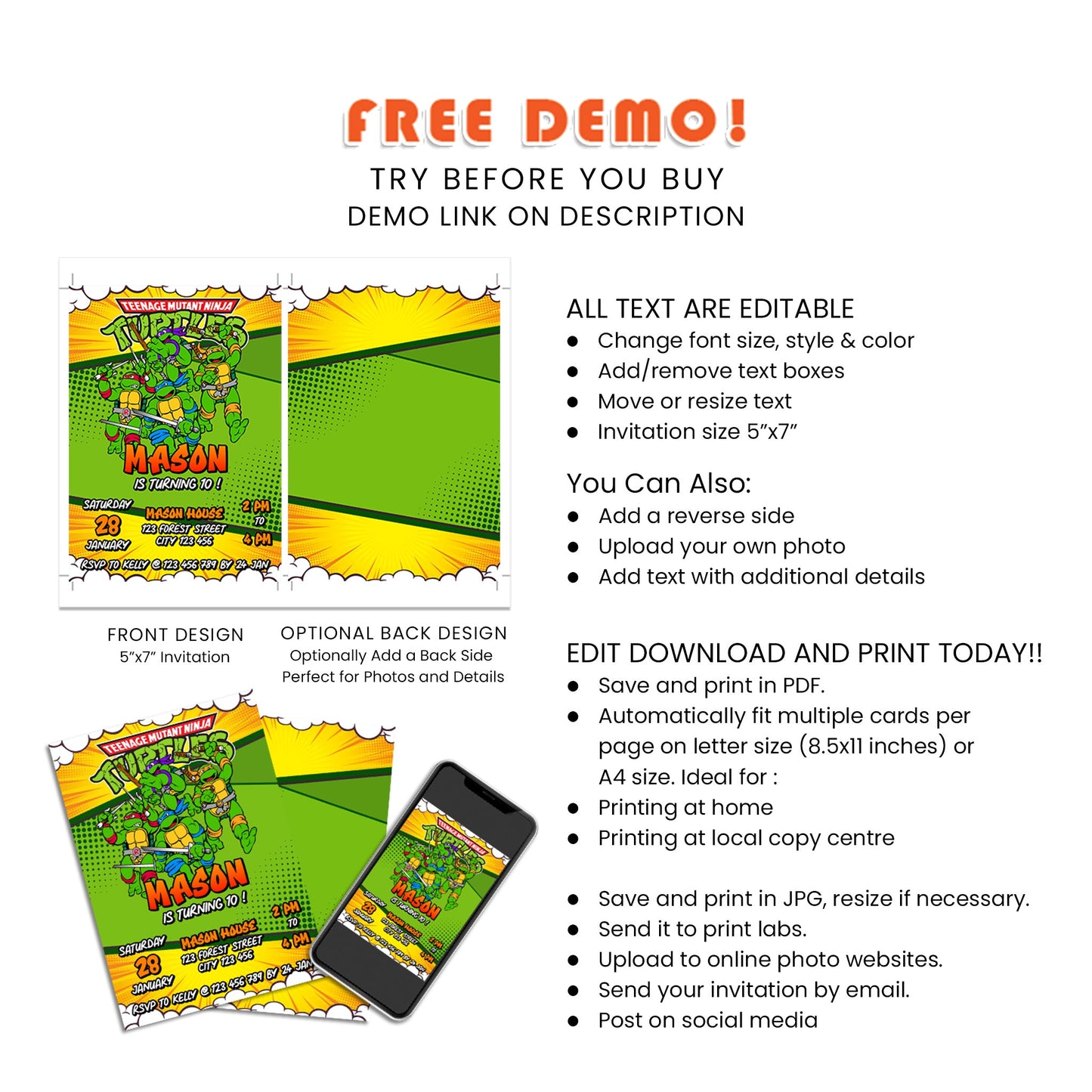 Make Your Party Invitations Stand Out with Teenage Mutant Ninja Turtles Personalized Birthday Card