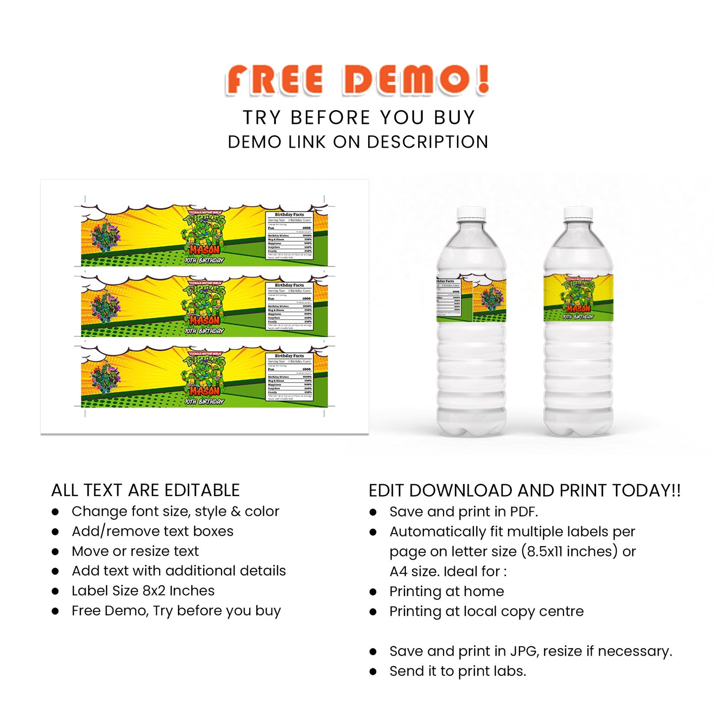 Quench Your Thirst with Teenage Mutant Ninja Turtles Water Bottle Label