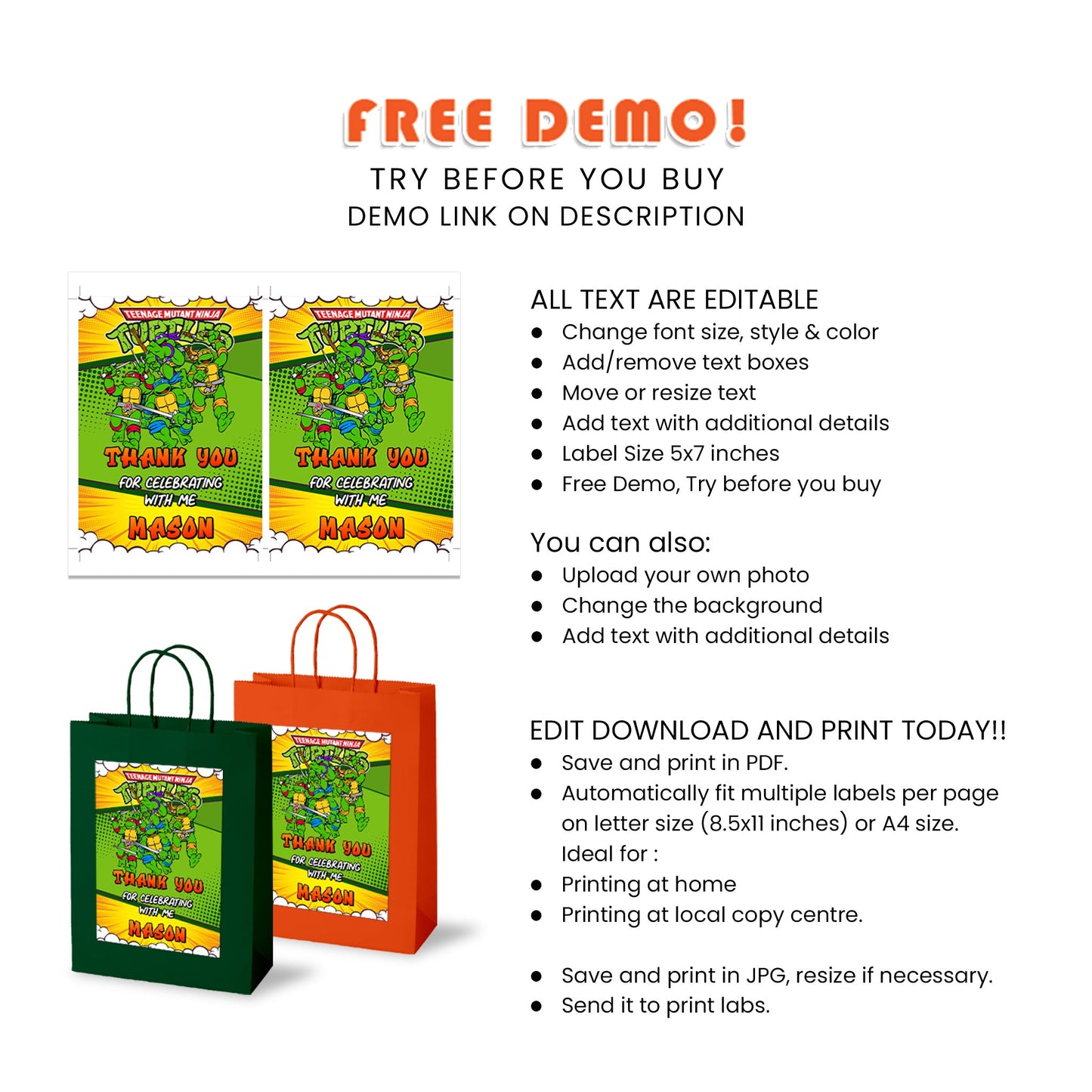 Teenage Mutant Ninja Turtles Goody Bag Label for a Memorable Party Favor
