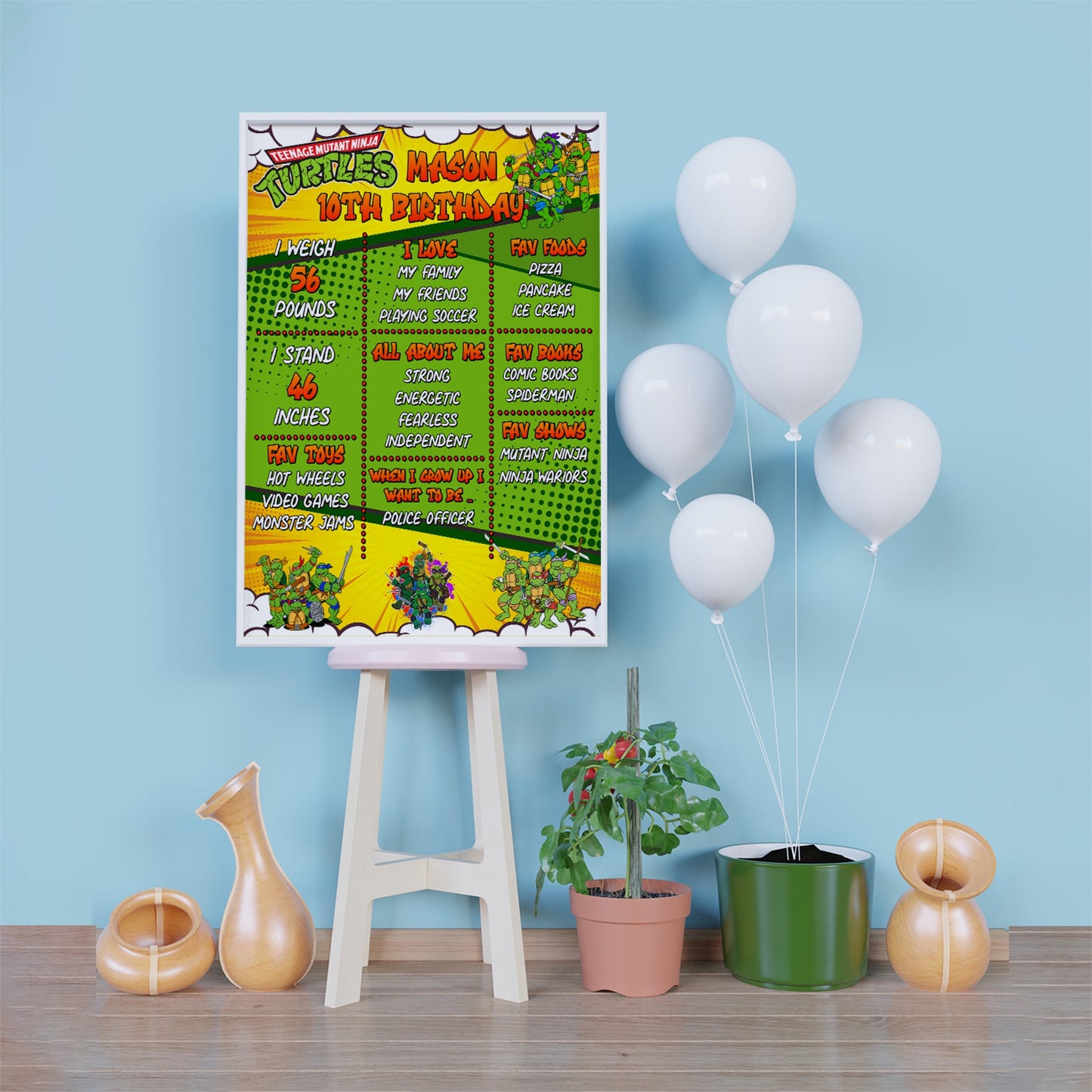 Mutant Ninja Turtles Birthday Decorations, Ninja Turtles Party Supplies, TMNT, Leonardo, Donatello, Raphael and Michelangelo, Teenage Mutant Ninja Turtles SVG