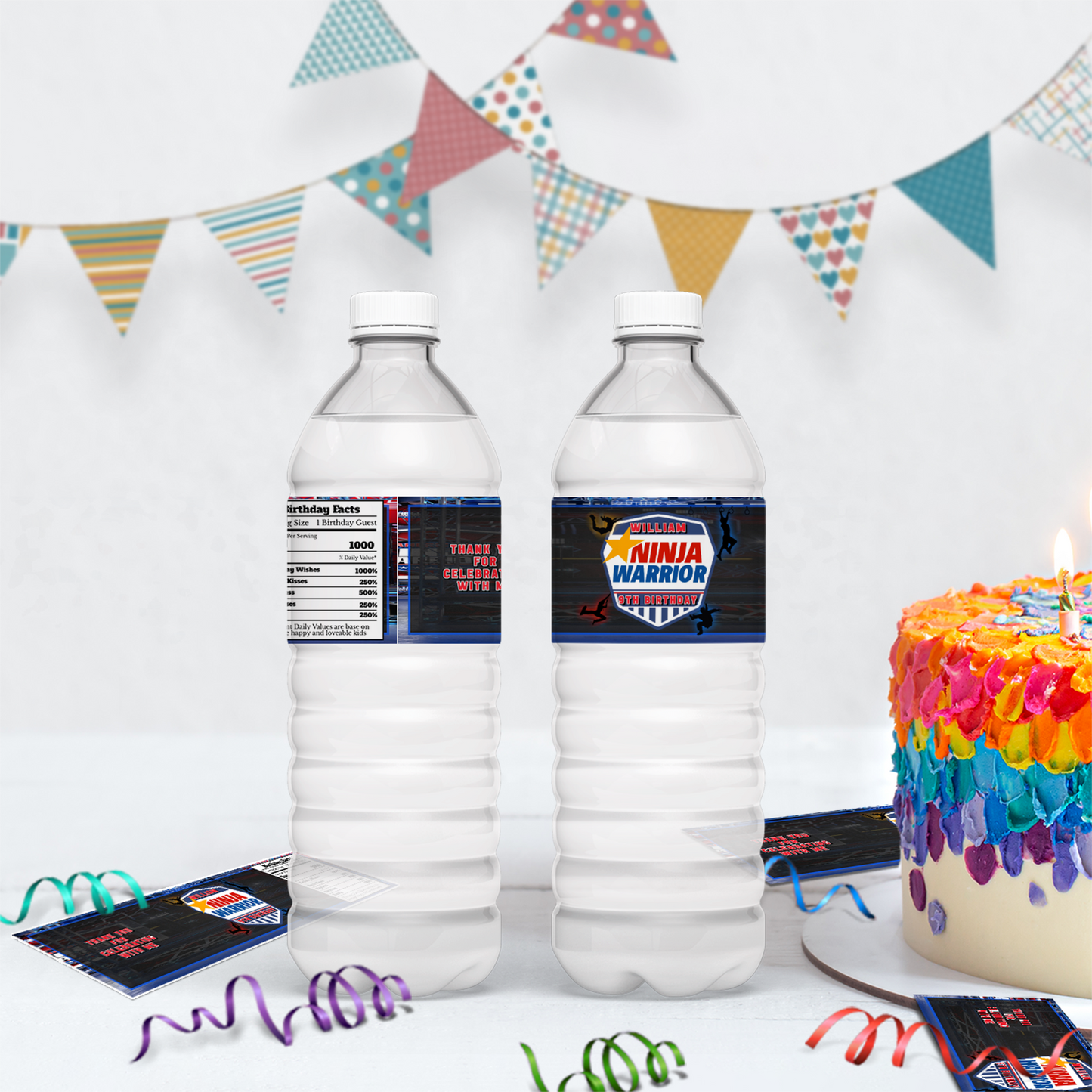 Ninja Warrior themed water bottle label