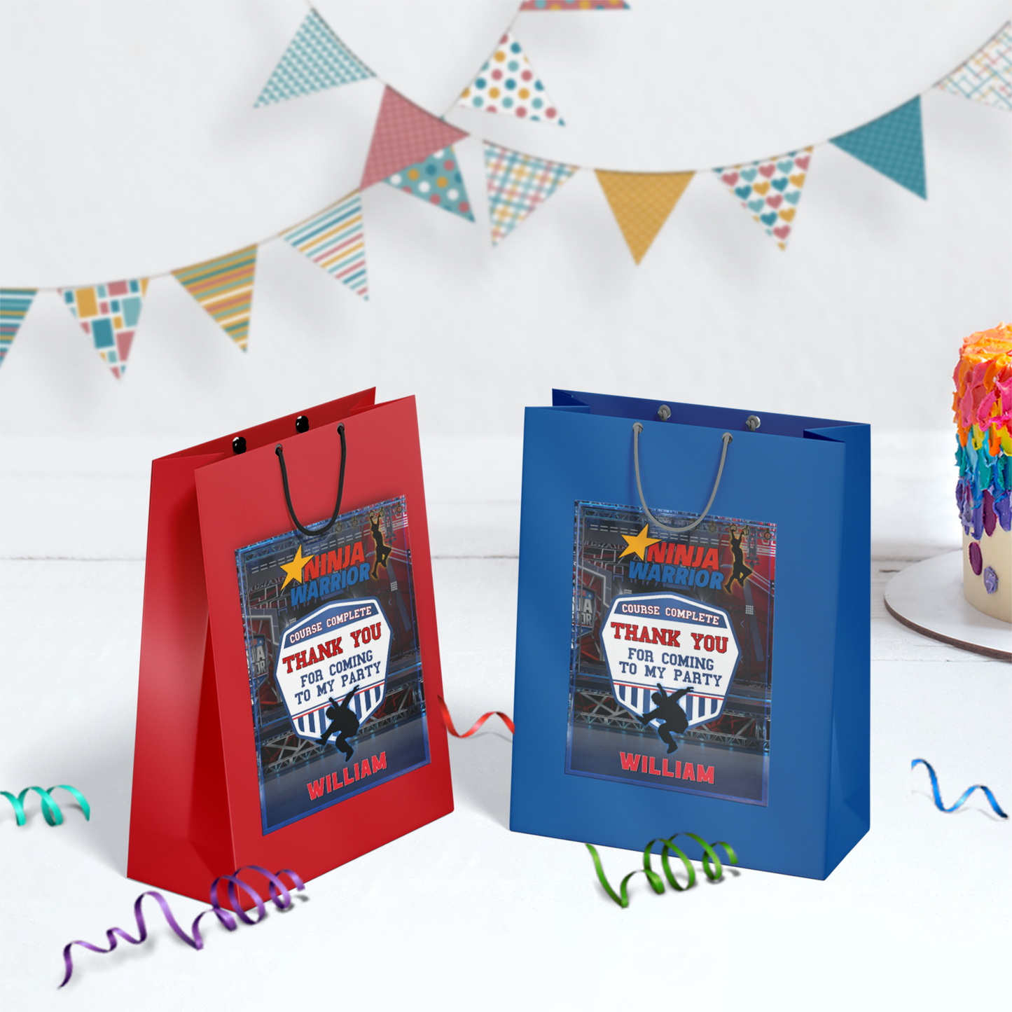 Ninja Warrior themed gift bag label